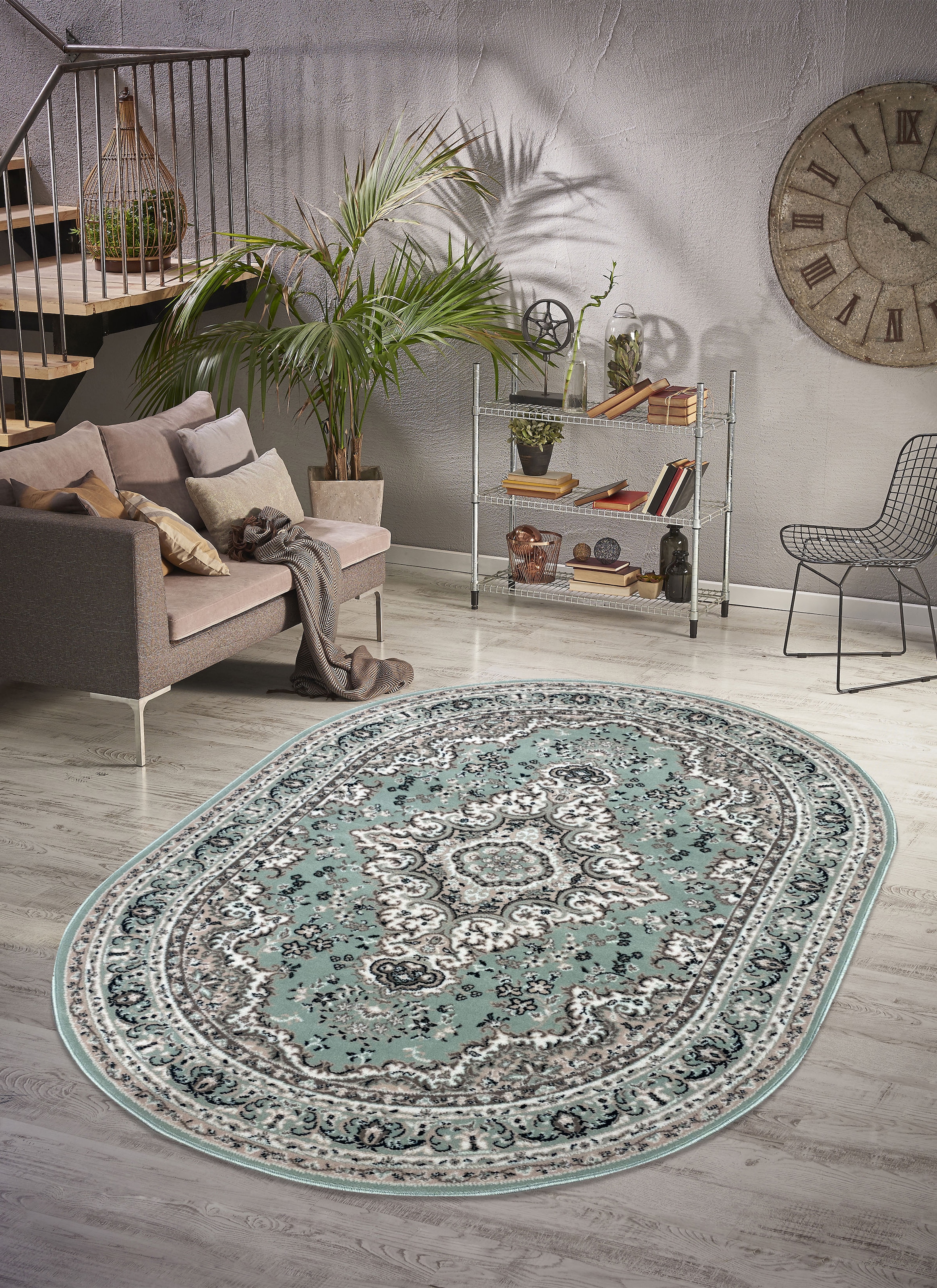 my home Teppich »Oriental, Made in Belgium«, oval, 7 mm Höhe, Orient-Optik, mit Bordüre, Kurzflor, pflegeleicht, elegant