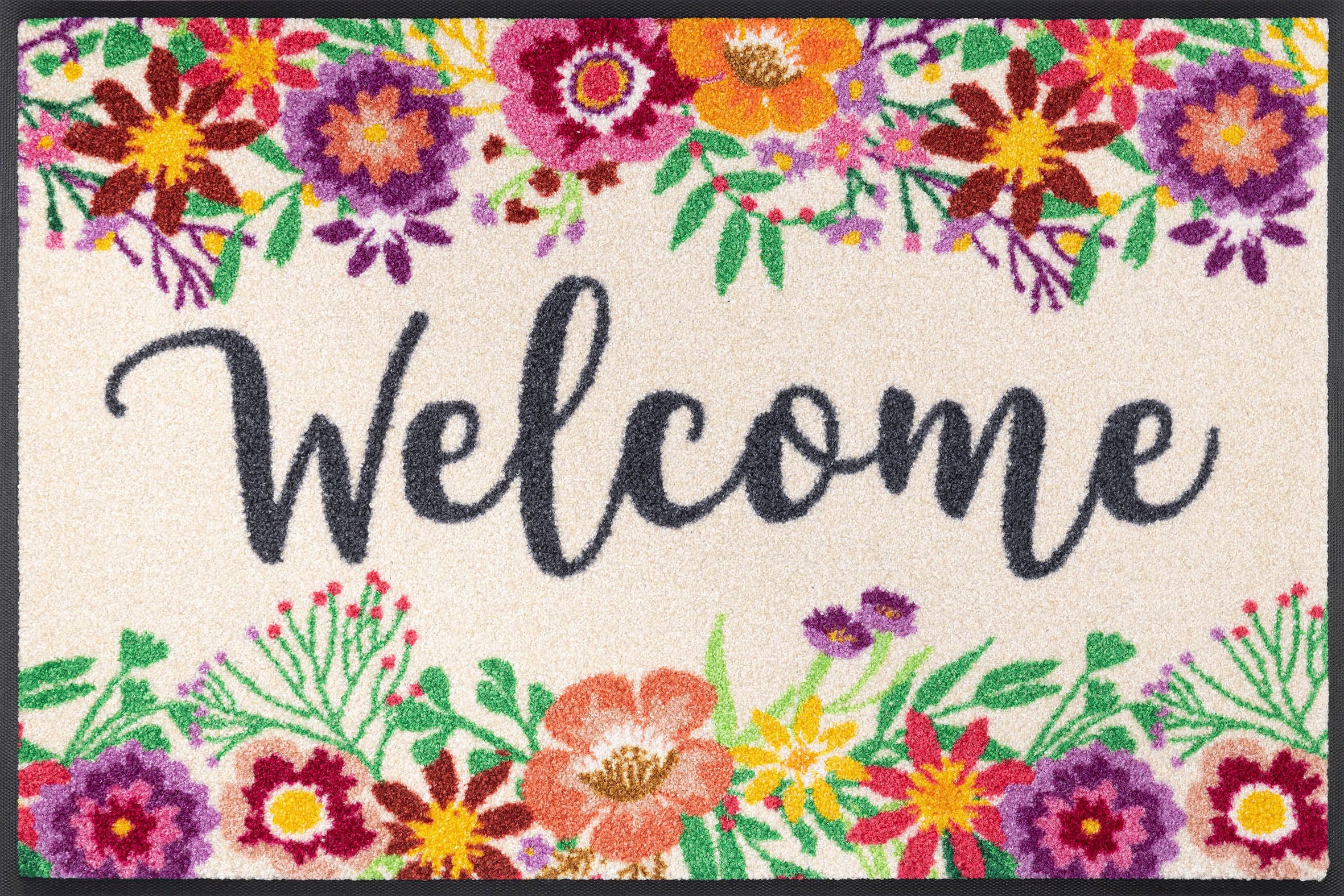 wash+dry by Kleen-Tex Fussmatte »Welcome Blooming«, rechteckig, 7 mm Höhe, Schmutzfangmatte, mit Spruch, rutschhemmend, waschbar