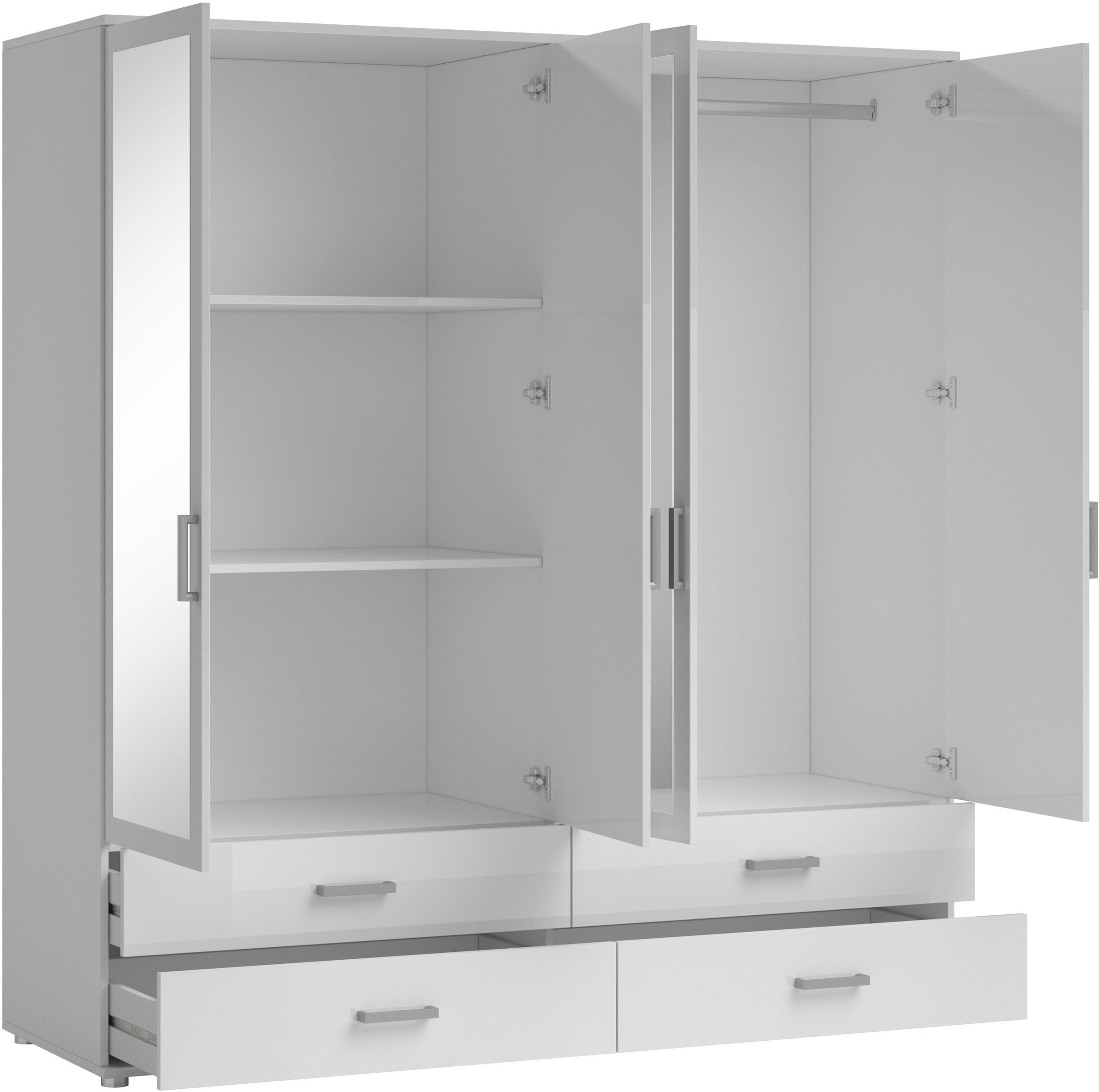 Schlafkontor Drehtürenschrank »Ivar Kleiderschrank mit Spiegel«, inklusive 2 Spiegeltüren und 4 farblich abgesetzten Schubkästen