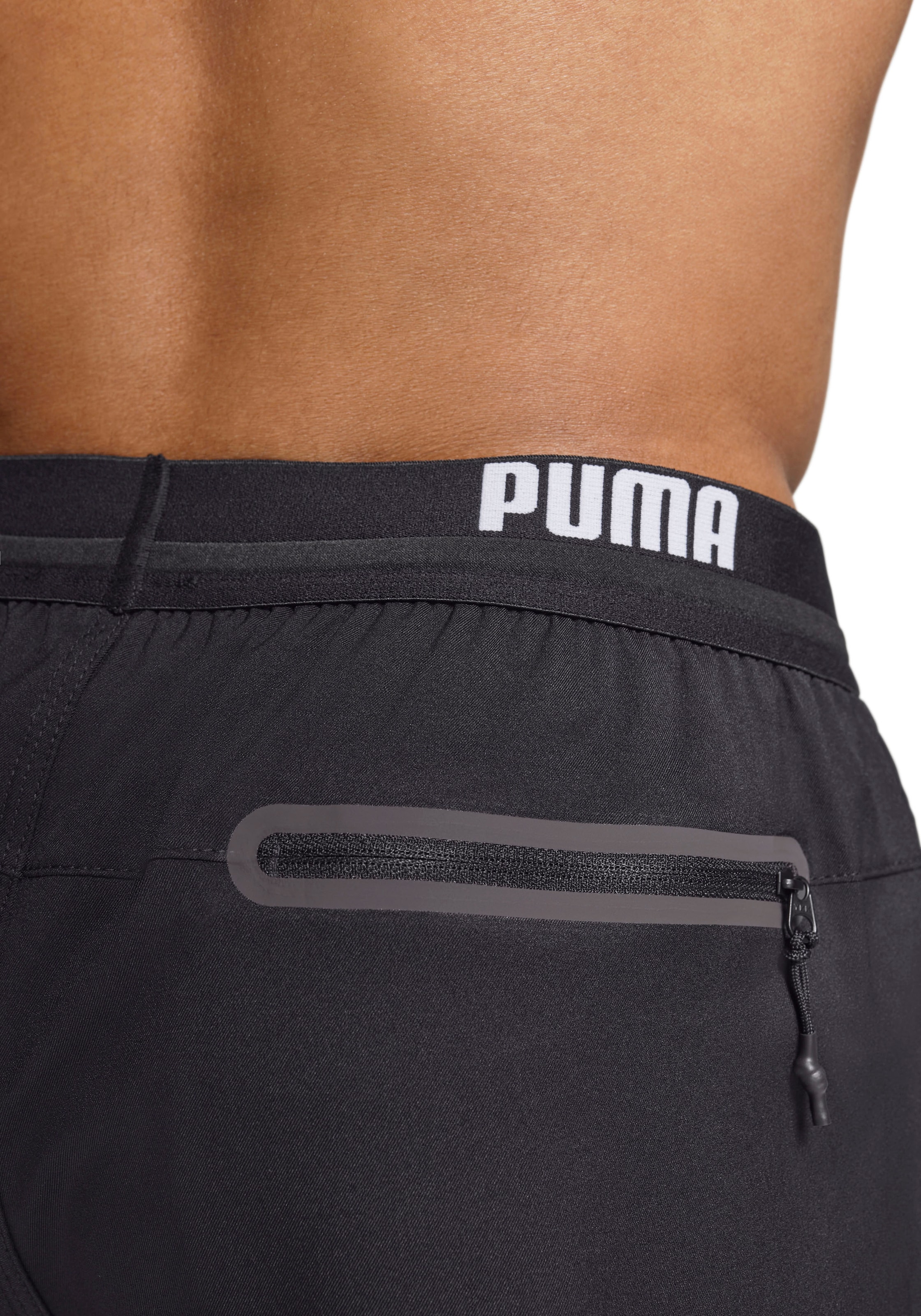 PUMA Badeshorts »PUMA SWIM MEN LOGO SHORT LENGTH SWIM SHORTS«, Seitentaschen, Gesässtasche mit Reissverschluss, Kordelzug
