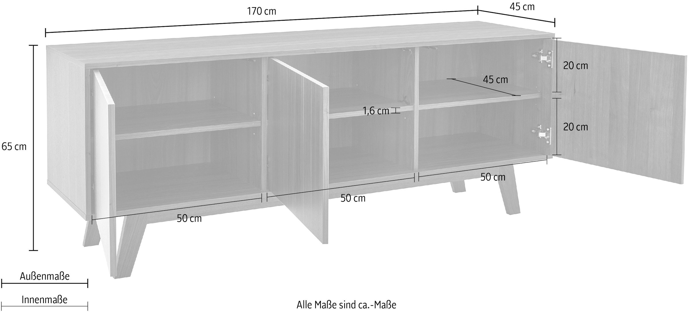 Guido Maria Kretschmer Home&Living Sideboard »Orlando«, Kommode, Breite 170 cm, Holzfurnier, Push-to-open-Funktion, FSC®