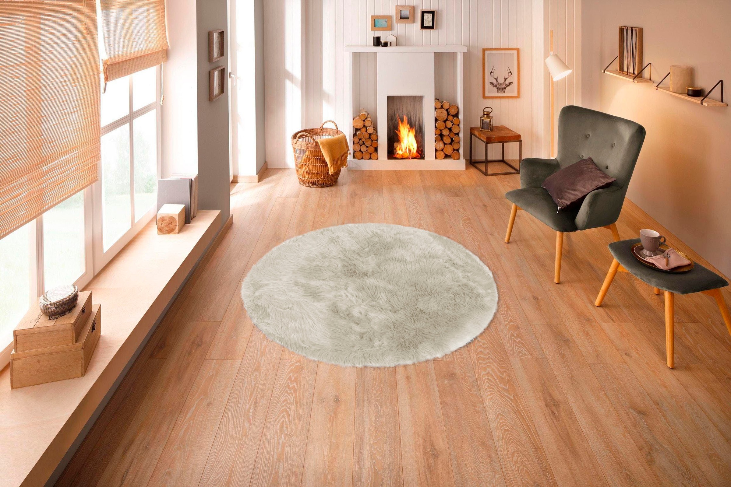 my home Hochflor-Teppich »Valeria Fellteppich kuschelig«, rund, 60 mm Höhe, Kunstfell, weiche Teppiche, Wohnzimmer, Schlafzimmer, Esszimmer