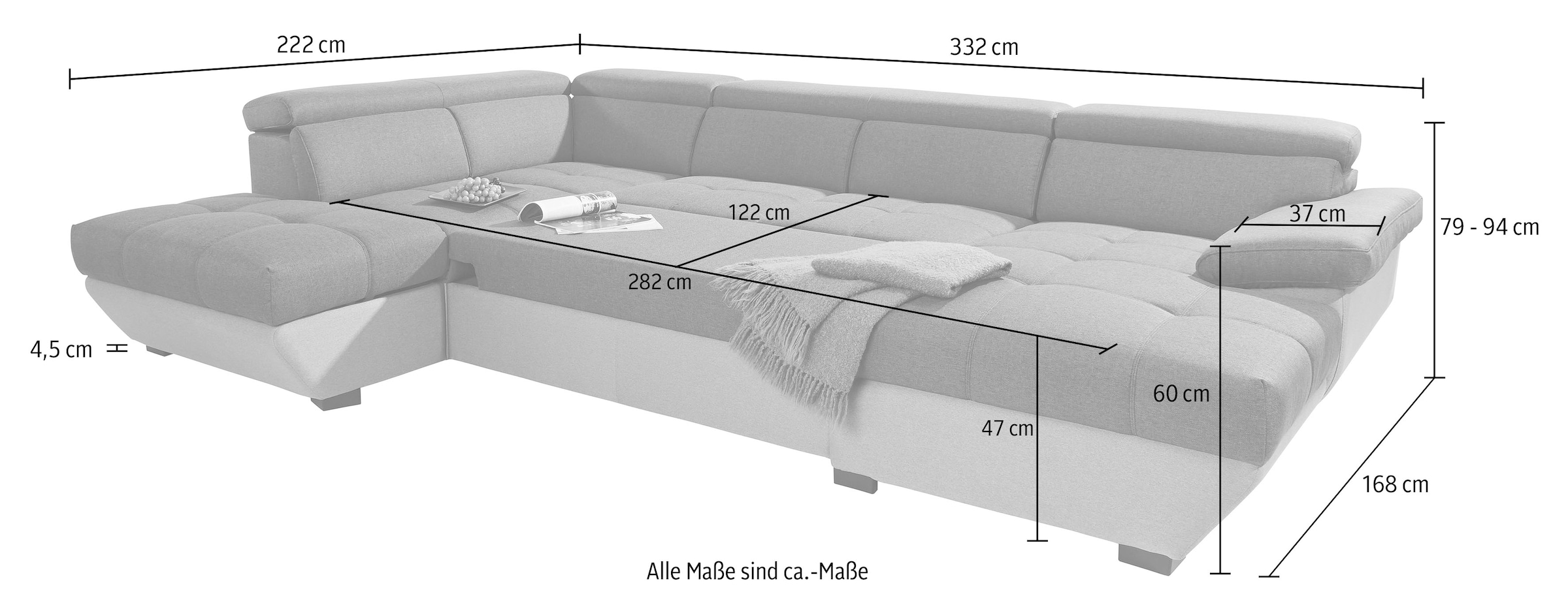 COTTA Wohnlandschaft »Speedway U-Form«, wahlweise mit Bettfunktion und Bettkasten