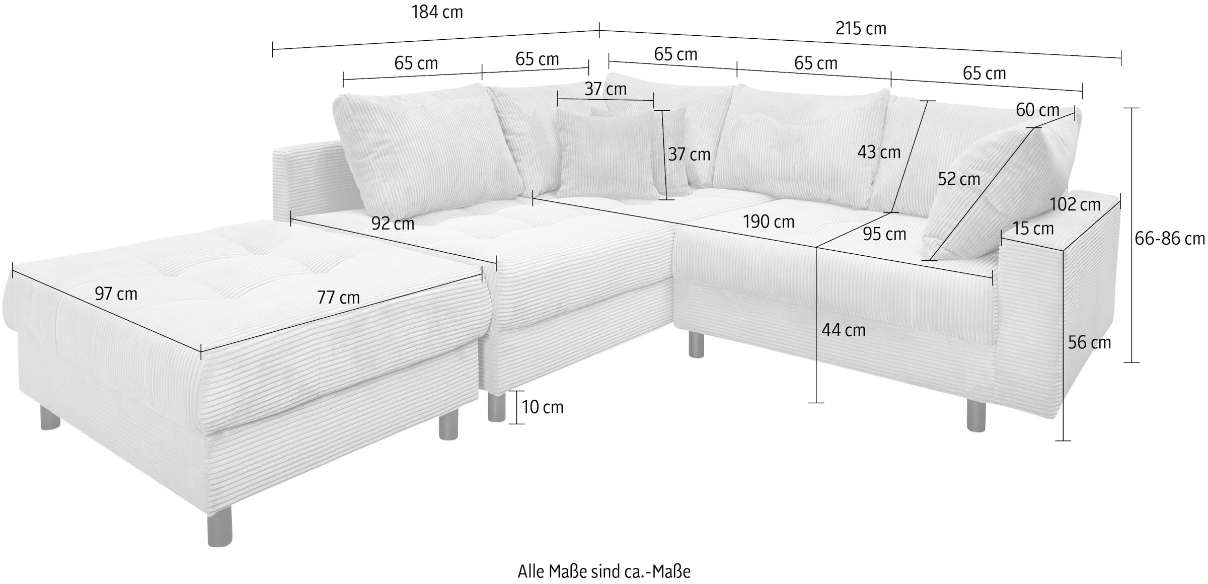Home affaire Ecksofa »Toni L-Form«, Ottomane beidseitig montierbar, Federkern-Polsterung