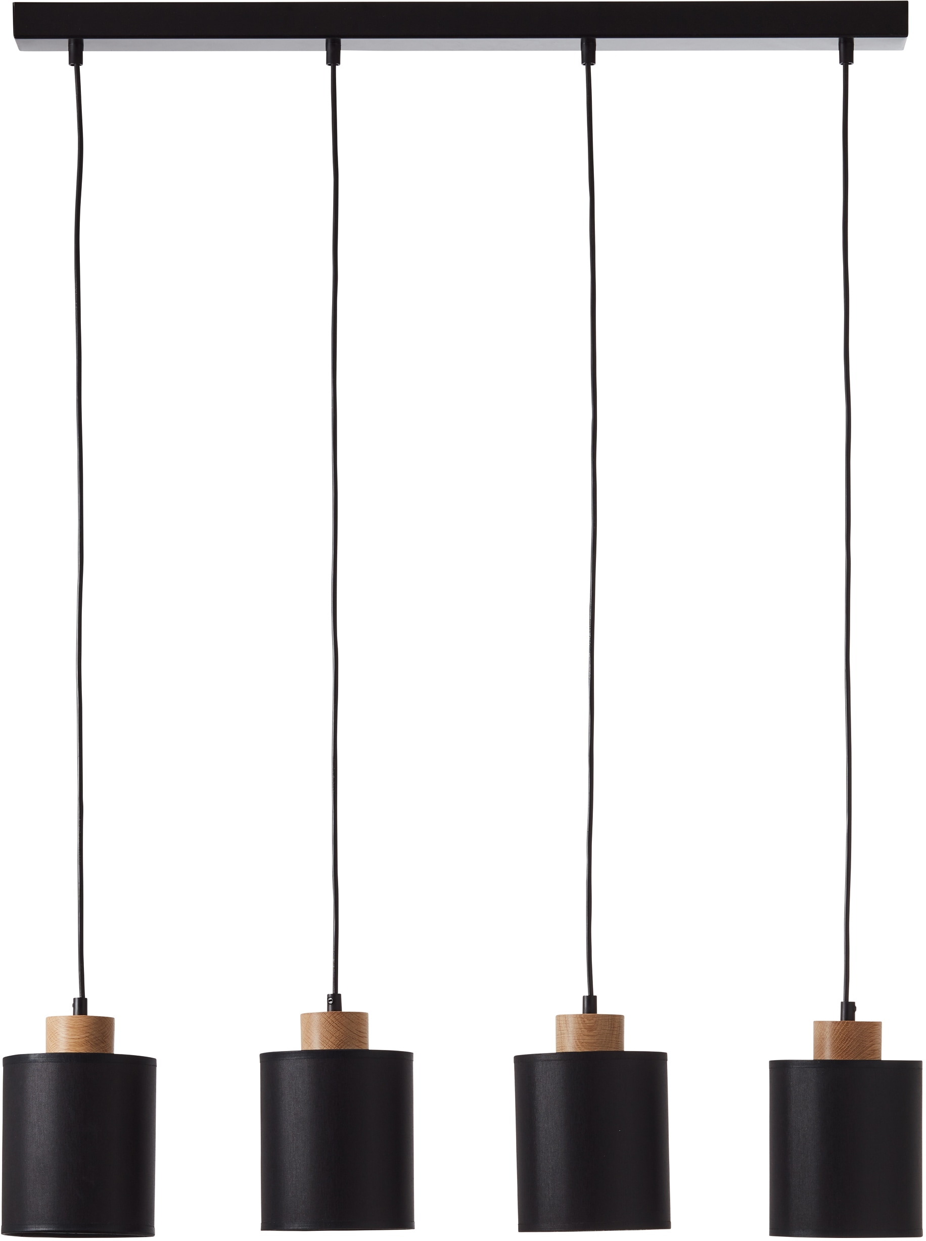 Brilliant Pendelleuchte »Vonnie«, 4 flammig, Leuchtmittel E27 ohne Leuchtmittel, Stoffschirme, 111cm Höhe, 80 cm Breite, 4 x E27, kürzbar, schwarz/holz