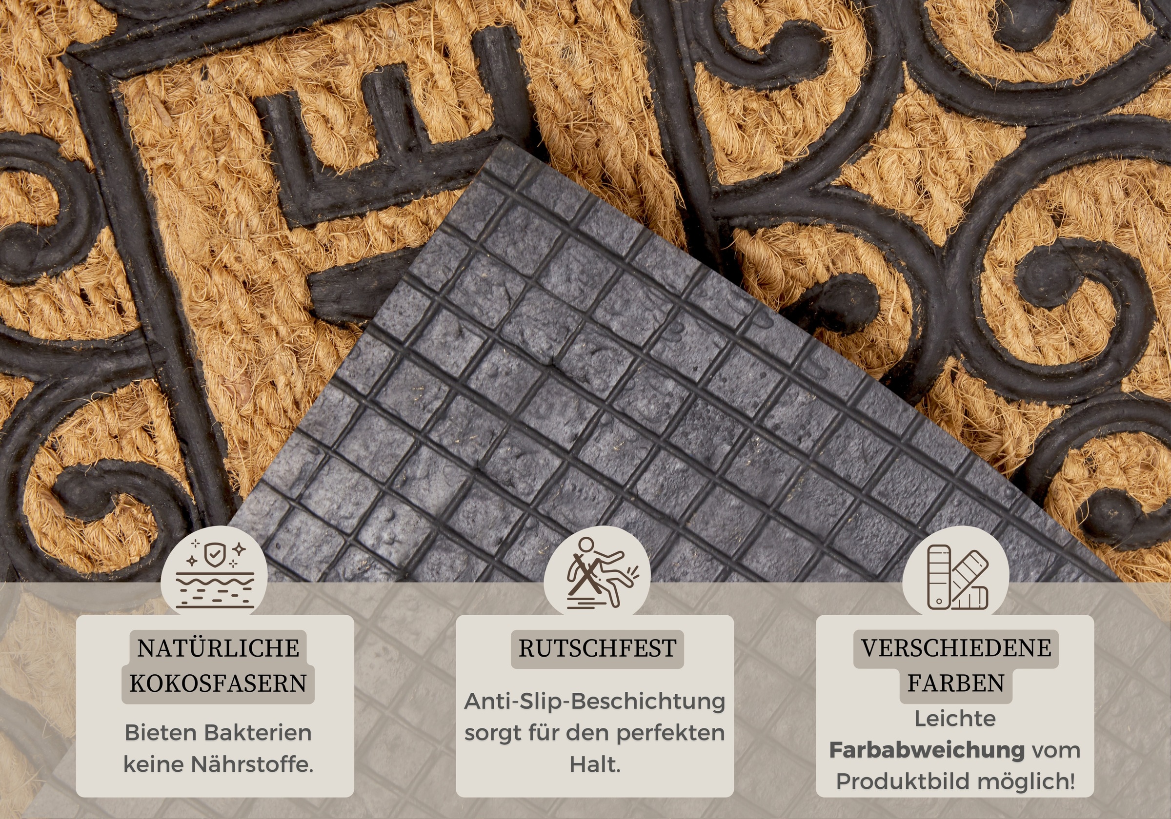 HANSE Home Fussmatte »Welcome, Türmatte«, halbrund, 8 mm Höhe, Kokos, Gummi, Schmutzfangmatte, Outdoor, Rutschfest, Innen, Kokosmatte