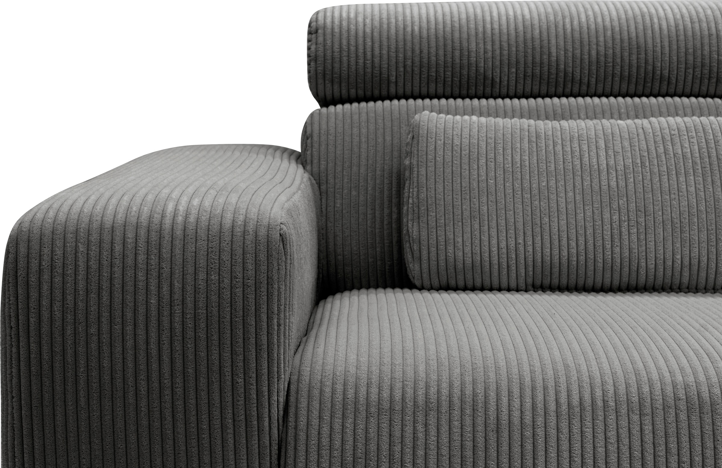 DOMO collection Ecksofa »Brandon B/T/H: 289/177/80 cm, whlw. mit Sitztiefenverstellung, L-Form«, ohne Sitztiefenverstellung, Cord, grau