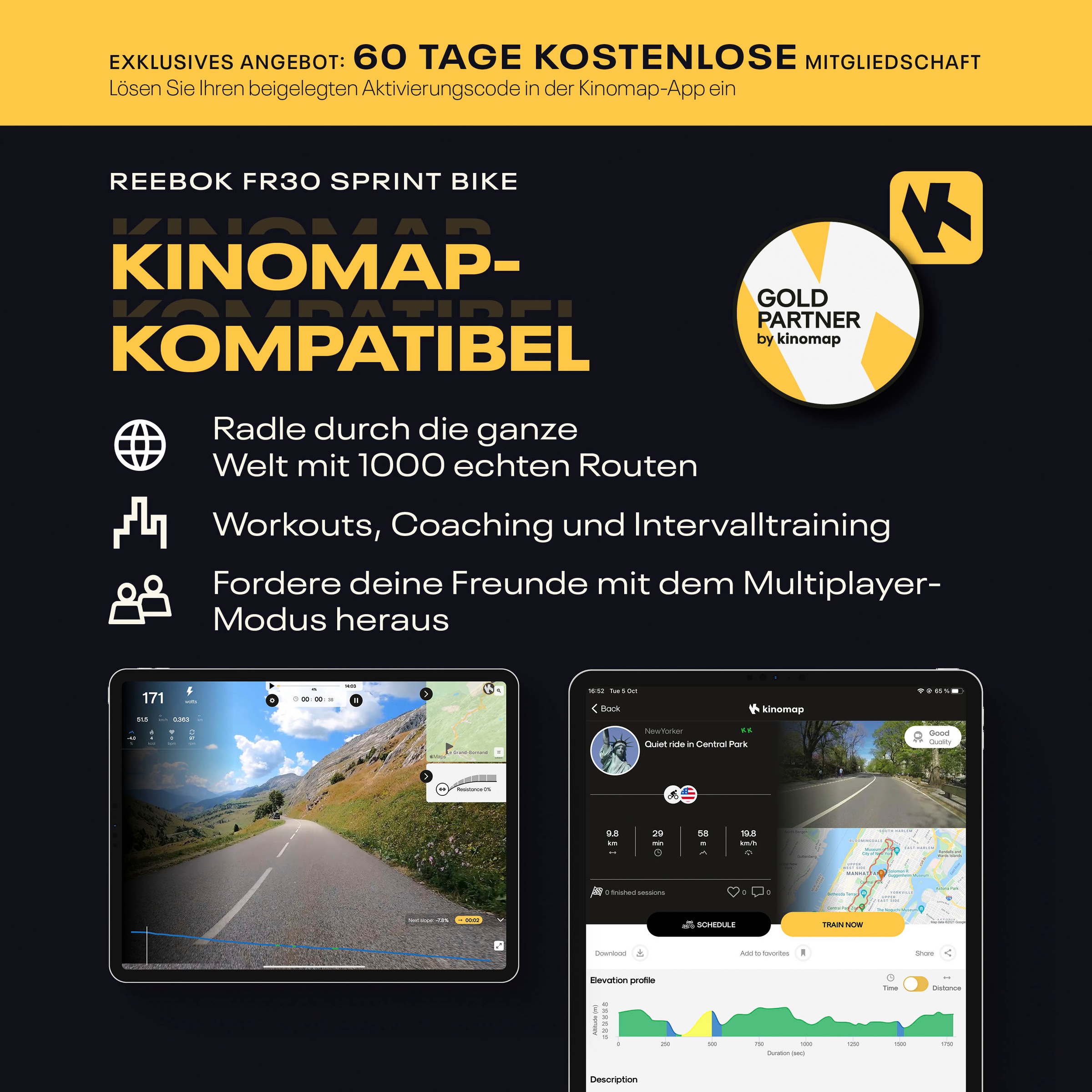 Reebok Speedbike »FR30 Speedbike«, (mit Tablet-Halterung), Schwungmasse ca. 6 kg, 32 Widerstandsstufen