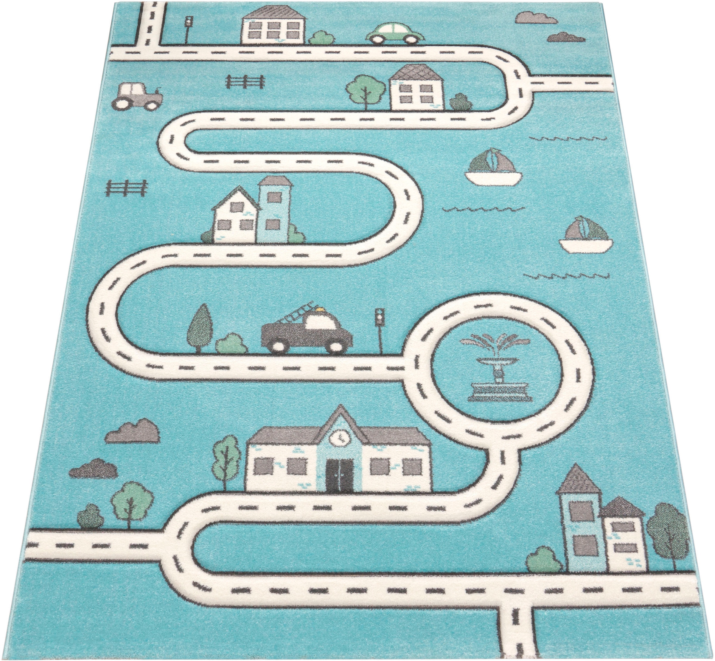Paco Home Kinderteppich »Diamond 710«, rechteckig, 17 mm Höhe, Kurzflor, Strassen-Spiel-Teppich, Kinderzimmer