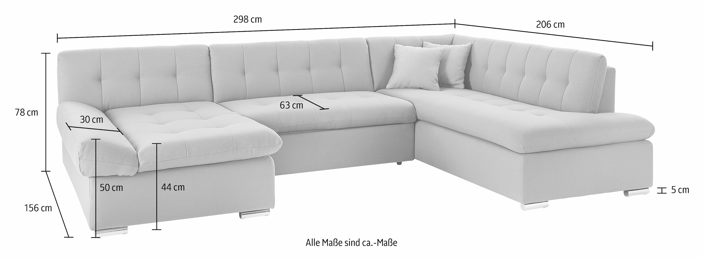 TRENDMANUFAKTUR Wohnlandschaft »Reggae II, inkl. Armlehnenverstellung, zeitlos modern, bequem, U-Form«, wahlweise mit Bettfunktion, aufwendige Detailverarbeitung im Sitz