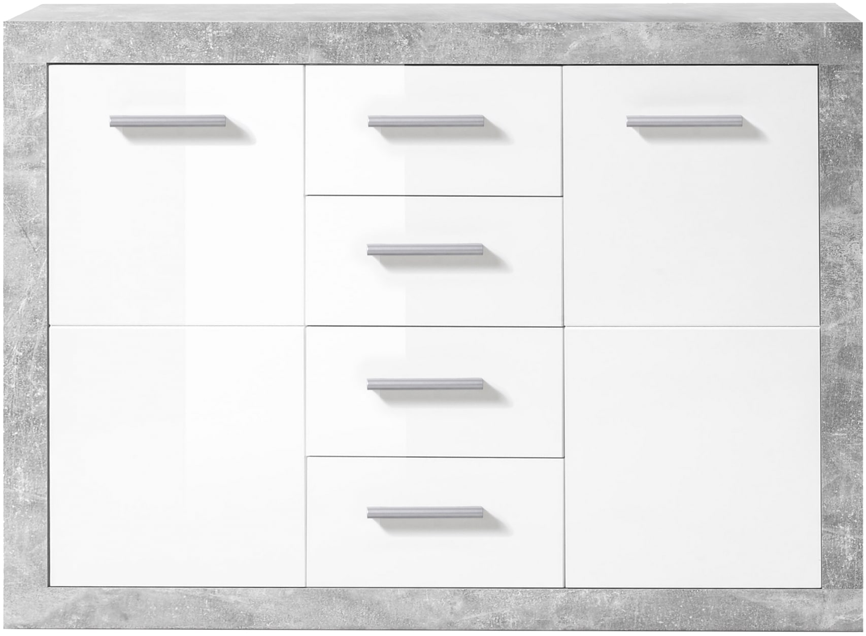 HBZ Kommode »Stone 2 weiss Glanz, BxHxT 117x88x37 cm«, Kommode mit 2 Türen, 4 Schubkästen, 2 Einlegeböden