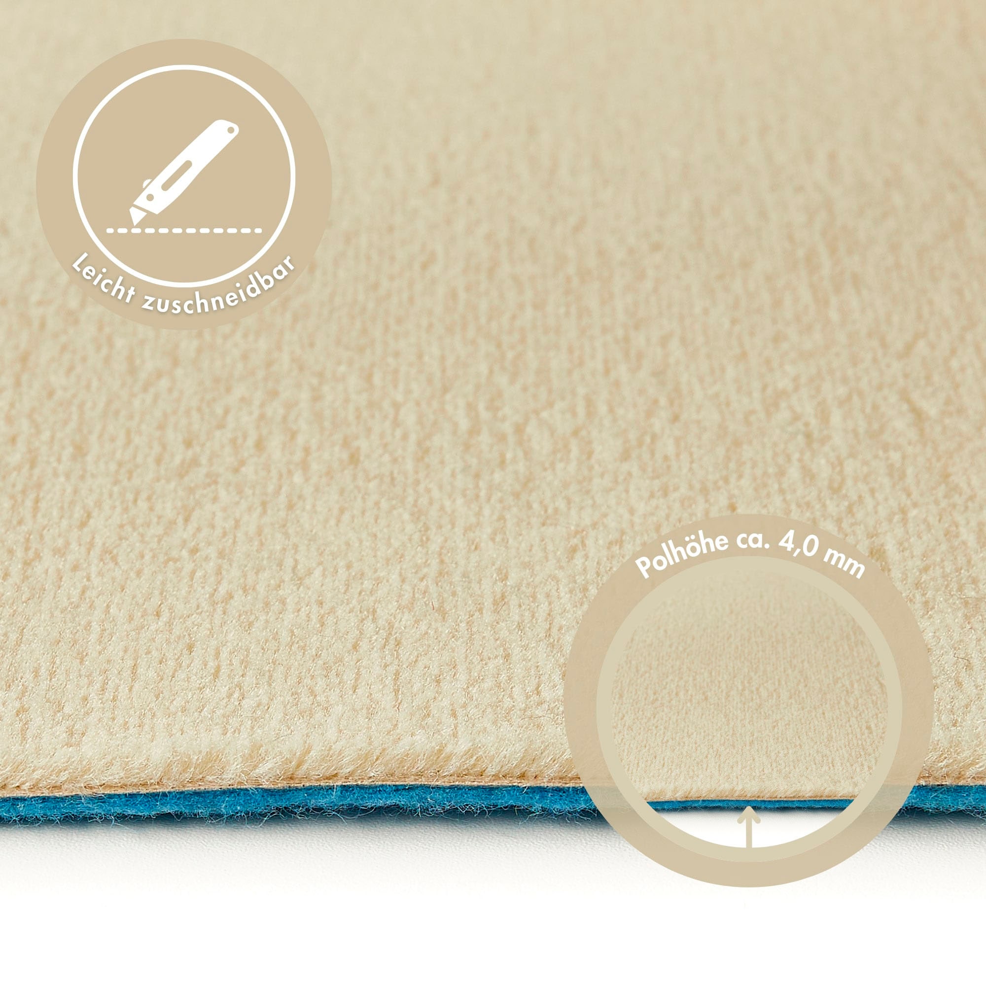 Andiamo Teppichboden »Kira, Velours, Made in Belgium«, rechteckig, 8 mm Höhe, Uni Farben, Breite 400 cm, strapazierfähig, pflegeleicht, Wohnzimmer