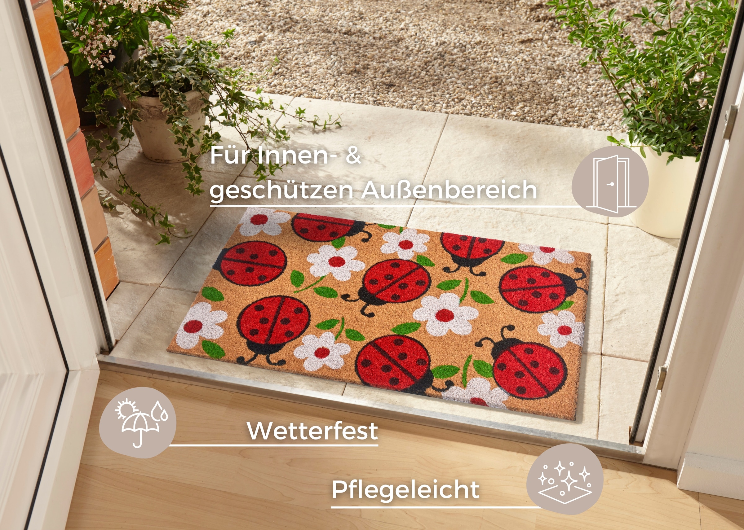 HANSE Home Fussmatte »Lady Beetle, Türmatte«, rechteckig, 15 mm Höhe, Kokos, Schmutzfangmatte, Outdoor, Rutschfest, Innen, Kokosmatte, Flur