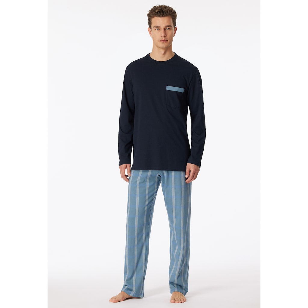 Schiesser Pyjama »"Comfort Nightwear"«, (2 tlg.), Langarmshirt mit V-Ausschnitt und aufgesetzter Brusttasche