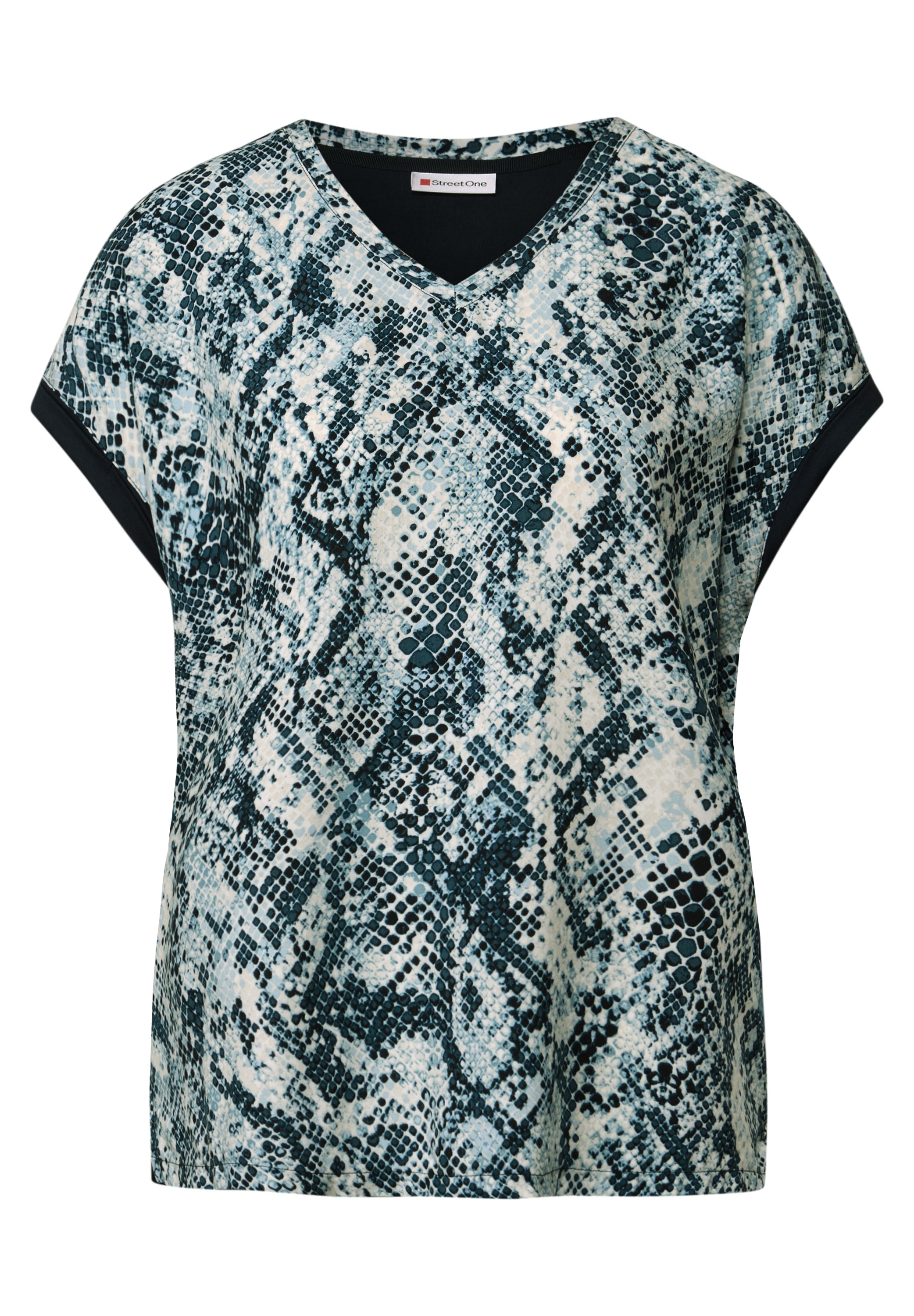 STREET ONE Shirttop, mit gemusterter Front aus Viskose und V-Ausschnitt