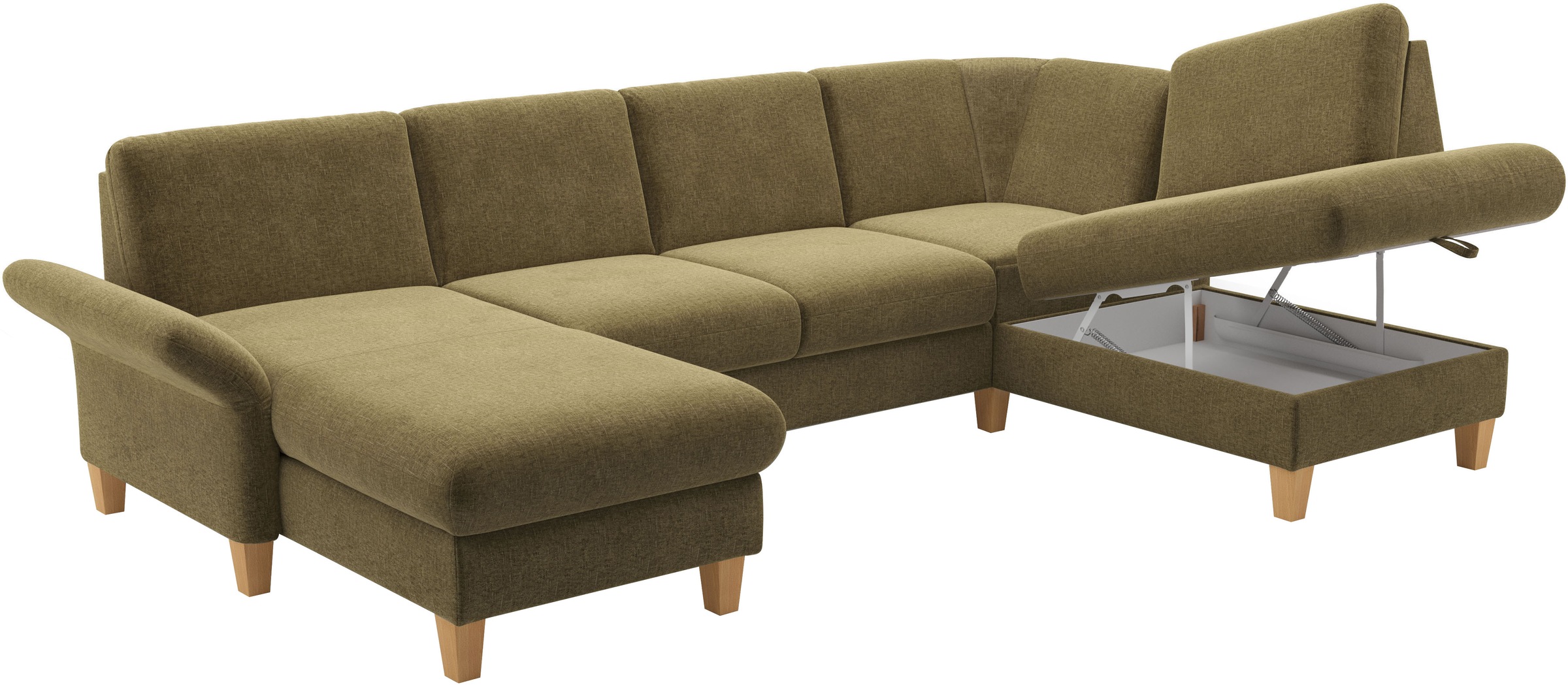 Home affaire Wohnlandschaft »Rochelle, U-Form«, optional mit Armteilverstellung, mit Bettfunktion & Bettkasten