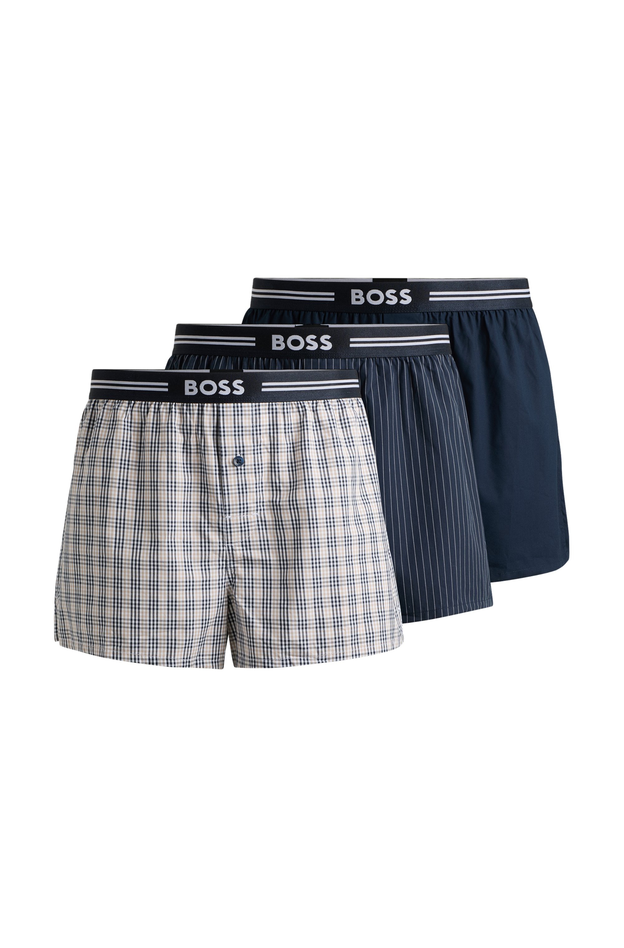 BOSS Boxershorts »3P Woven Boxer« Packung, 3er Pack, 3 Stk. mit Eingriff mit Knopf