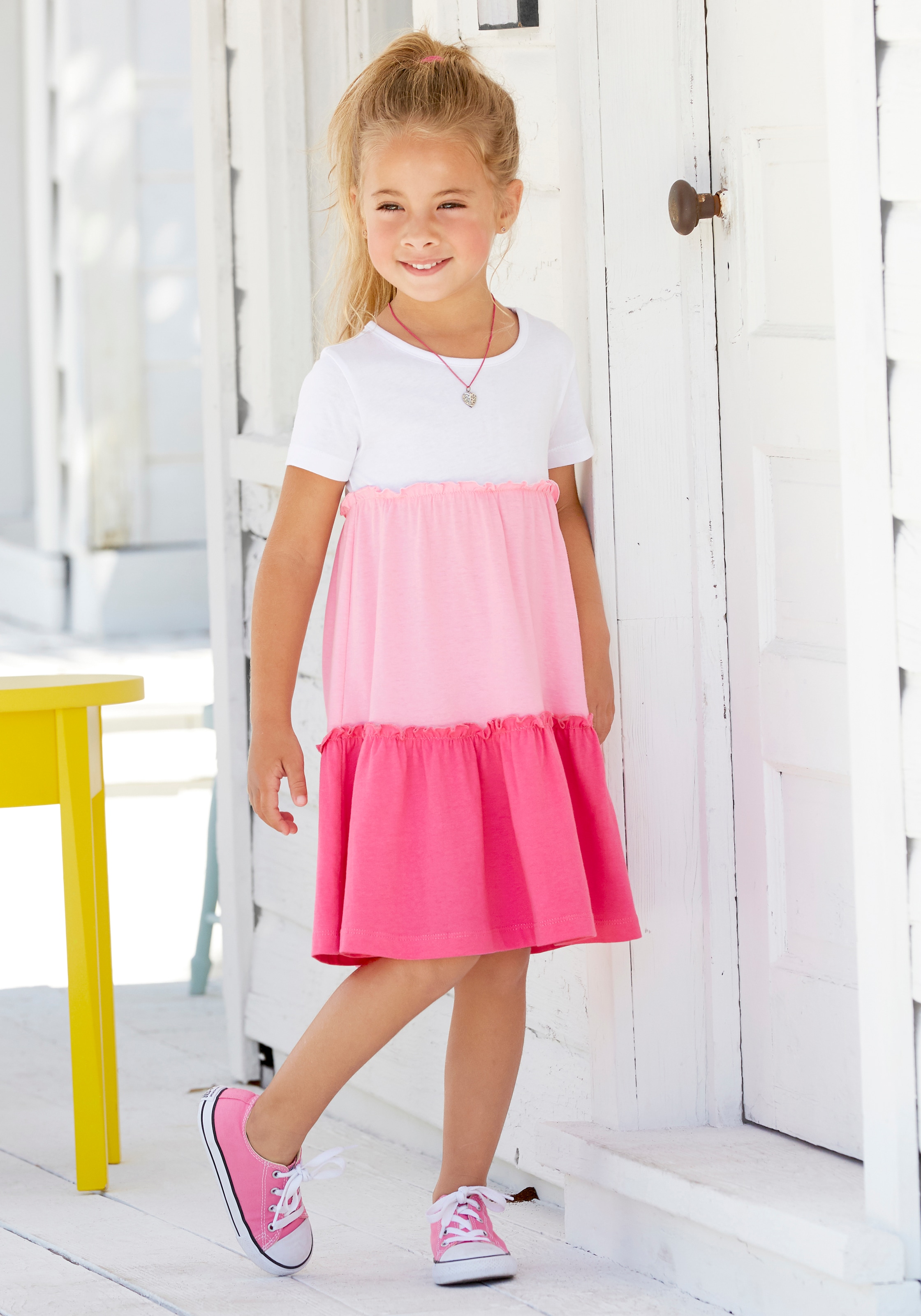 KIDSWORLD Volantkleid »für günstig kleine Mädchen«, Colorblock-Design mit Jelmoli-Versand kaufen 