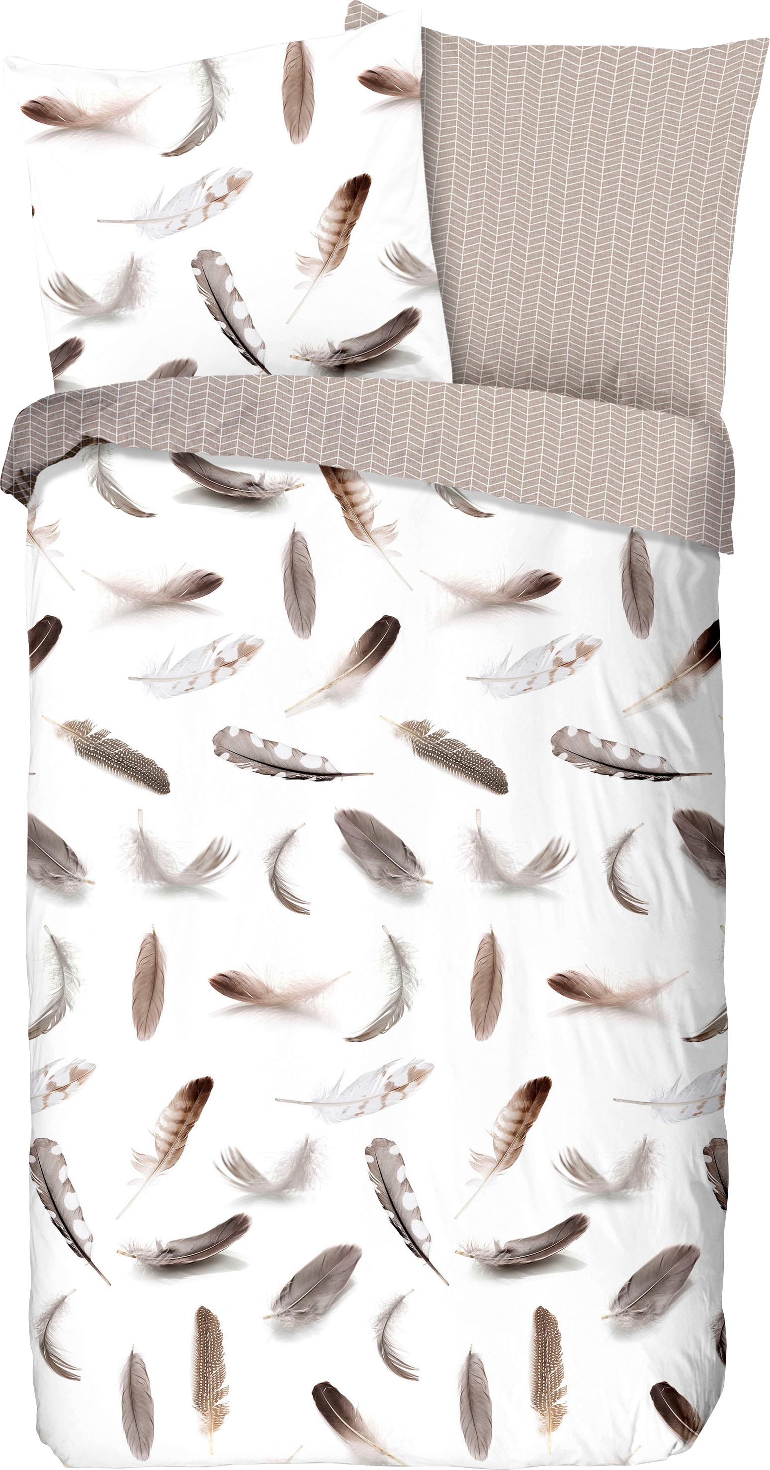 good morning Wendebettwäsche »Feathers«, Biber, 135x200, Warm, Weich, Wendeoptik, Reissverschluss, Federn, Weiss