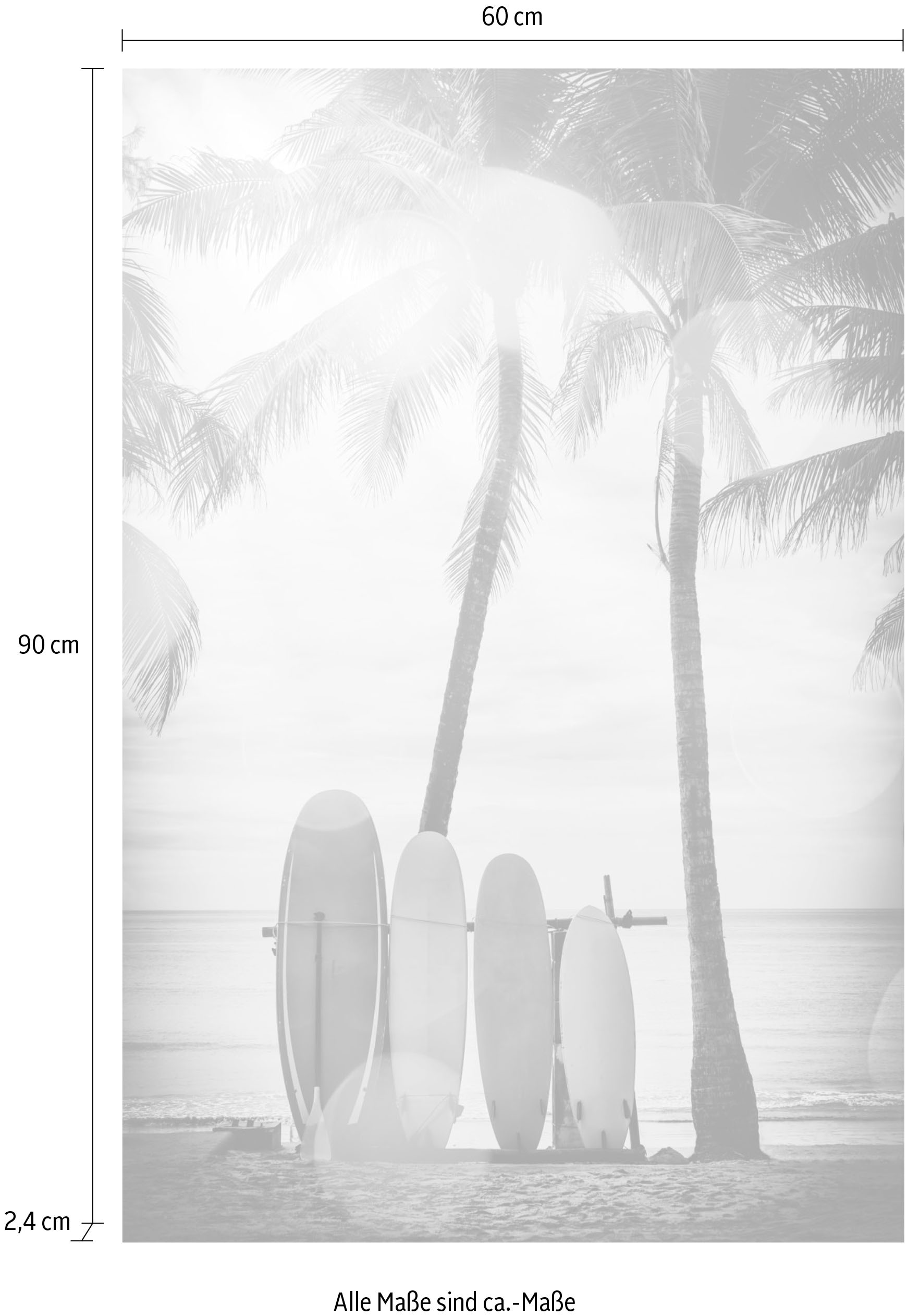 queence Acrylglasbild »Surfboards«, Kunst-Schwarz-Weiss-Strand-Palmen-Strandbilder, Fine Art-Print in Galeriequalität