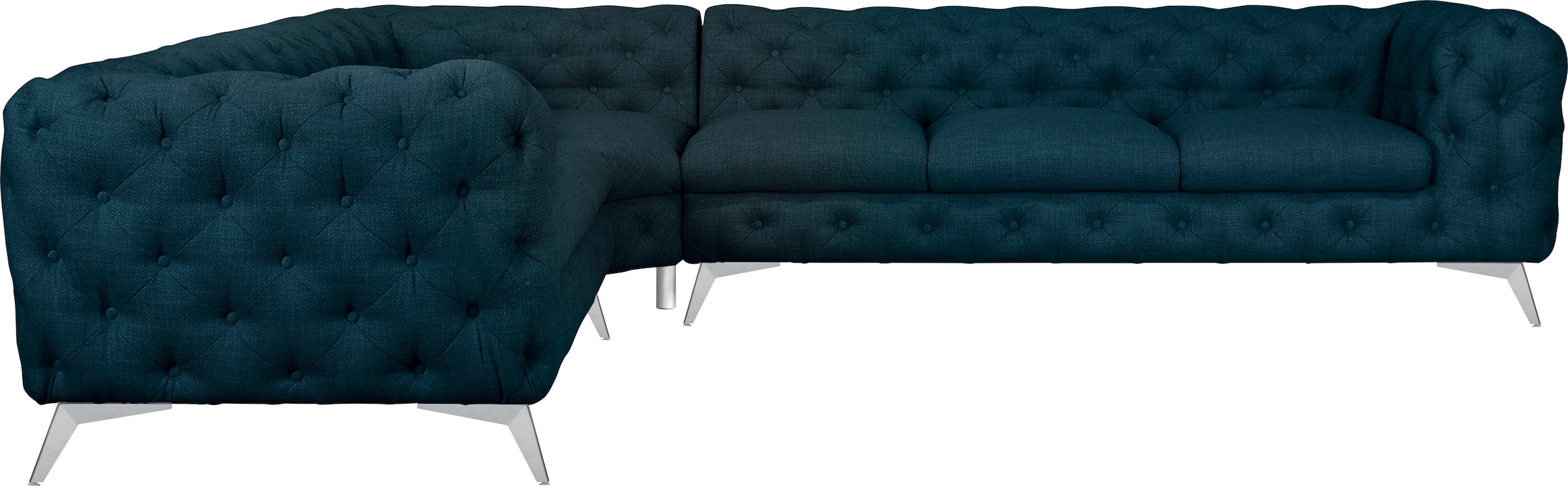 Leonique Chesterfield-Sofa »Ecksofa GLYNIS L-Form mit Wellenunterfederung, Masse B/T/H 323/264/75cm«, aufwändige Knopfheftung, moderne Chesterfield Optik, Fussfarbe wählbar