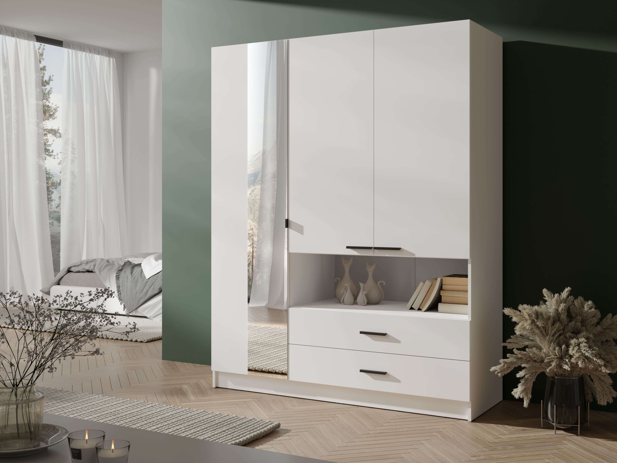 Home affaire Kleiderschrank »LAREDO Wäscheschrank komplette Innenausstattung, Masse 158,3/200,5/55cm« Garderobe mit offenem Fach, 3 Türen und 2 Schubladen, FSC