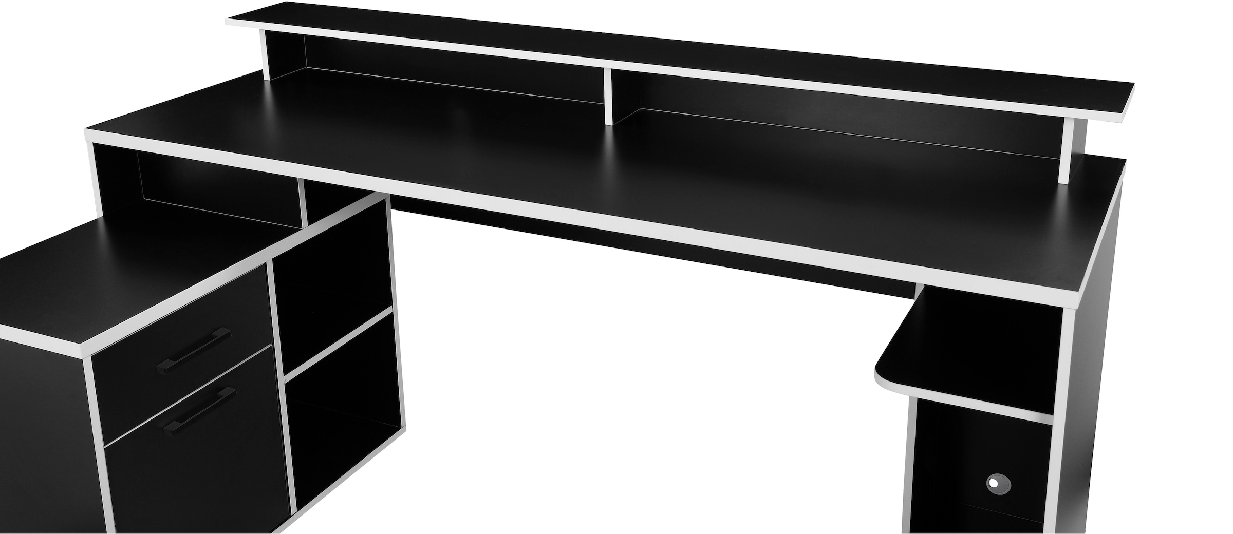 INOSIGN Gamingtisch »Game, Computertisch, Eckschreibtisch«, Towerfach, Kabeldurchlass, Monitoraufsatz, Stauraum, Masse 180x102 cm