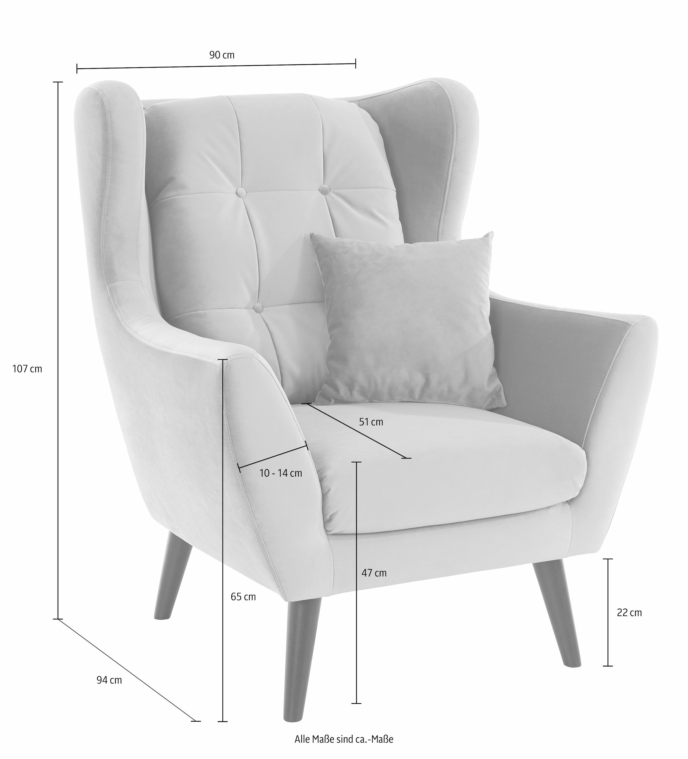 andas Ohrensessel »Hemmink, Sessel, Loungesessel«, mit Knopfheftung