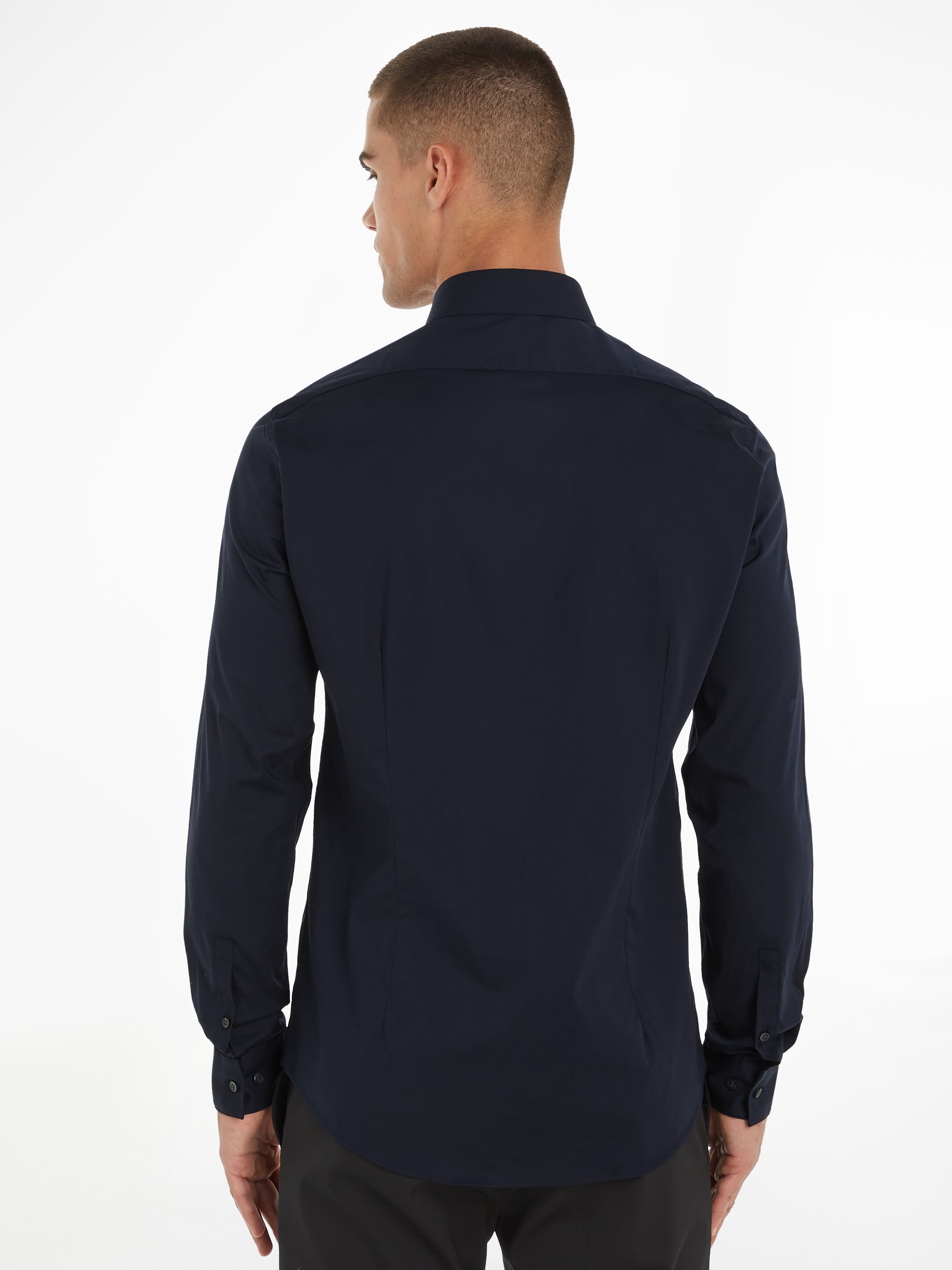 Calvin Klein Businesshemd »POPLIN STRETCH SLIM SHIRT«, mit Kentkragen, Logoprint auf Brusthöhe