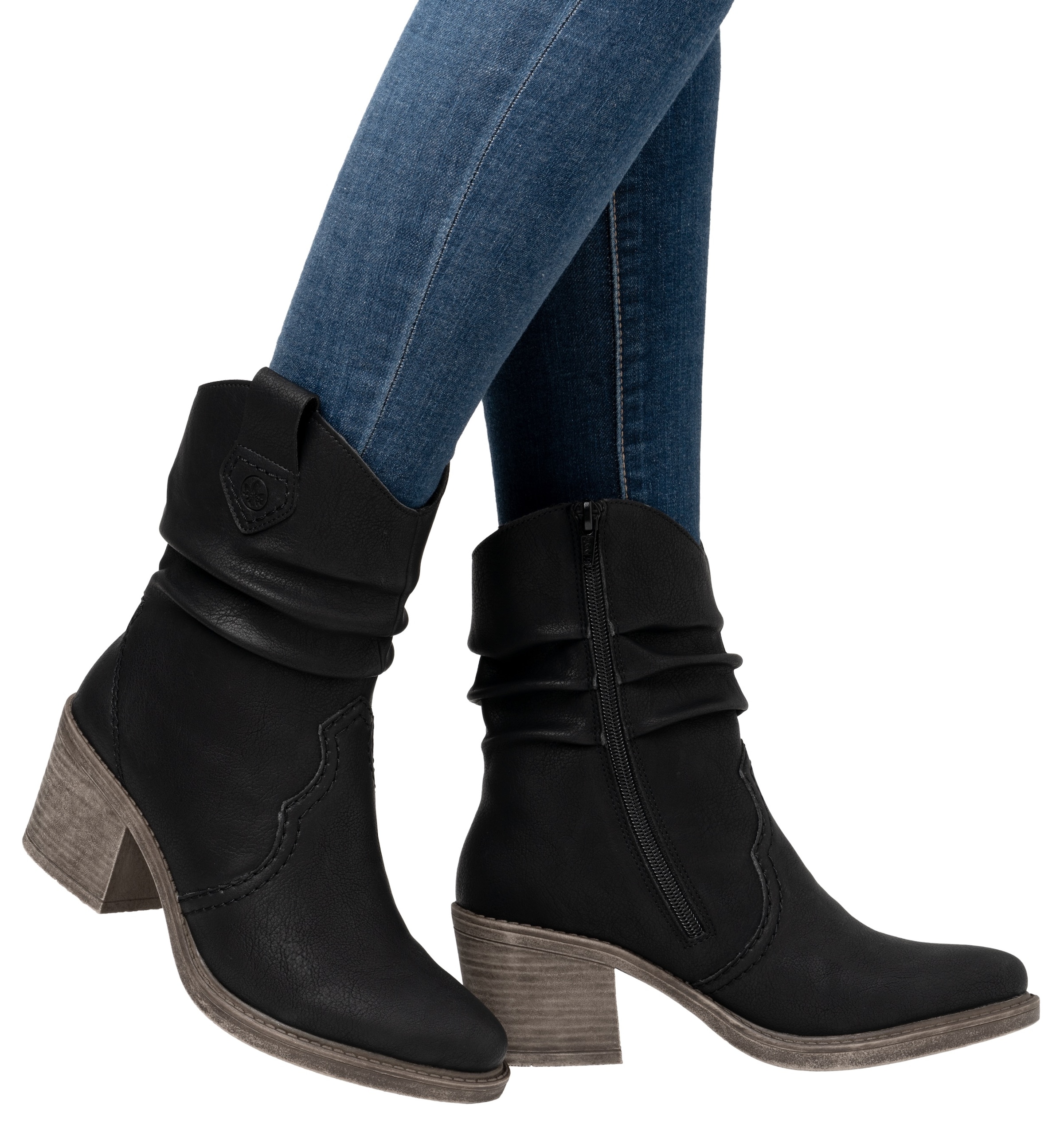 Rieker Westernstiefelette, Cowboystiefelette, Boots, Blockabsatz, mit gerafftem slouchy Schaft