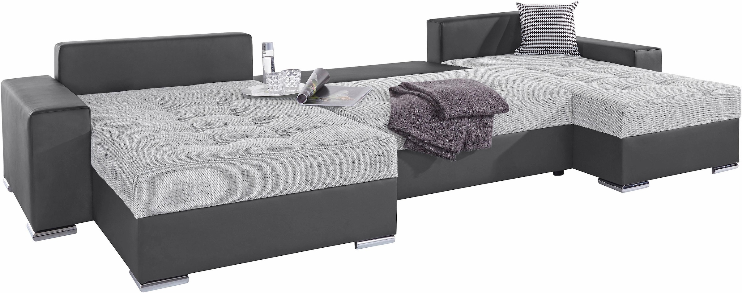 COLLECTION AB Wohnlandschaft »Josy XXL U-Form, B: 333 cm, mit 2 Recamieren 77 & 97 cm«, mit Bettfunktion, Bettkasten & 2 Zierkissen, Federkern