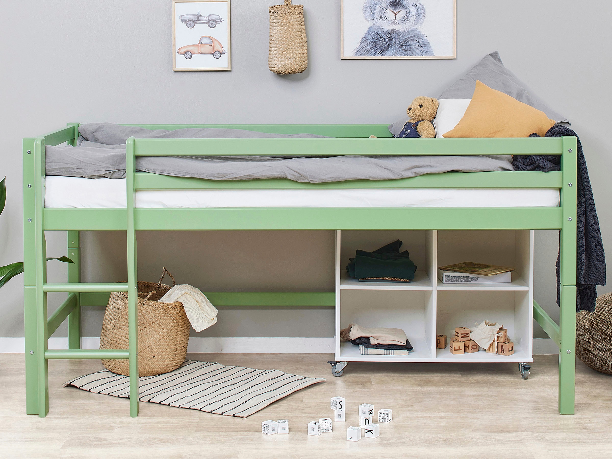 Hoppekids Hochbett »ECO Dream MY COLOR« Set, Bett, 90x200, umbaubar in Einzelbett, 4 Farben