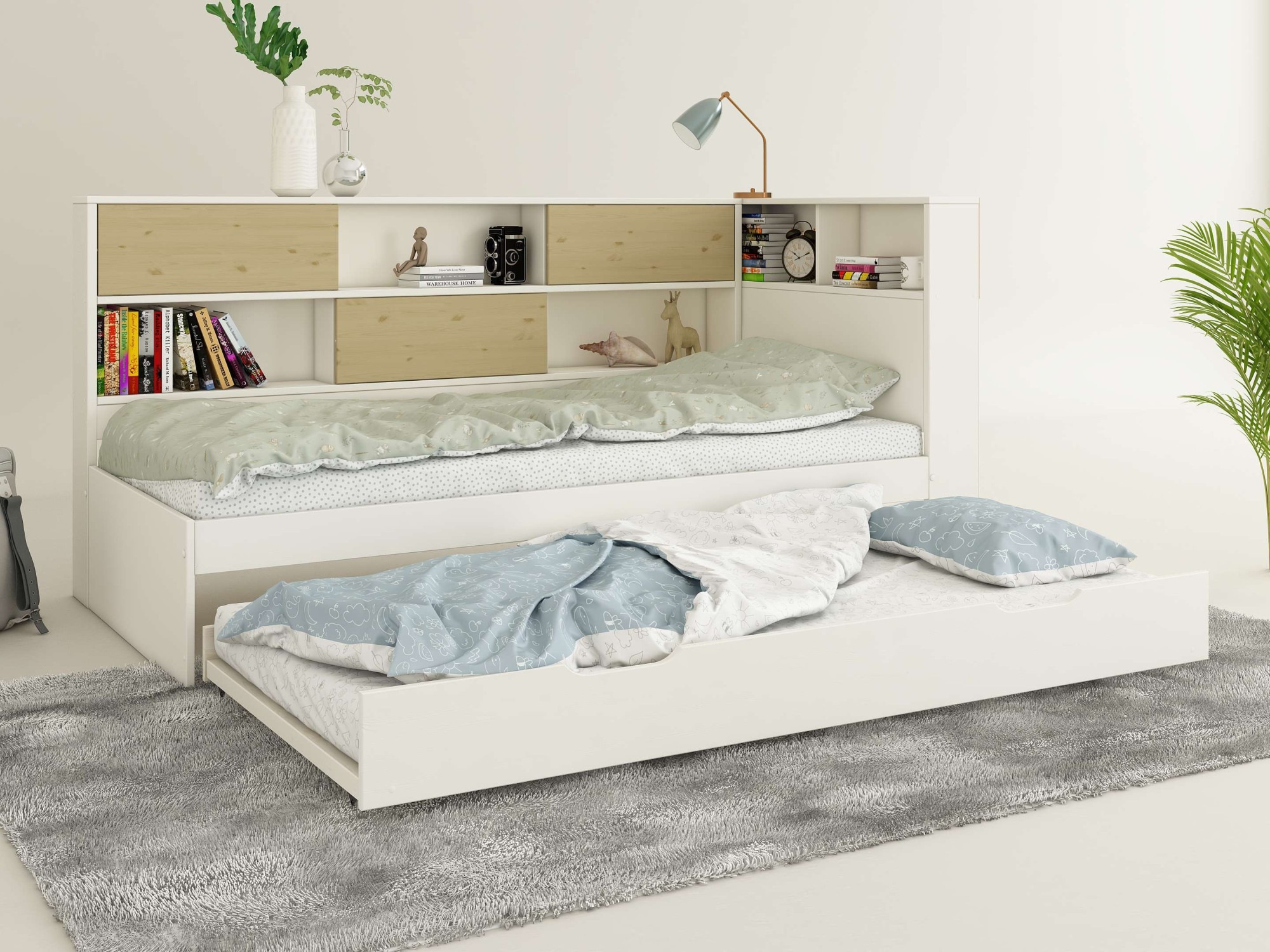 Home affaire Stauraumbett »Amance«, (Aussenmasse B/T/H: 110,2/220,1/106,9 cm), teilmassiv, FSC® zertifiziert, inklusive Lattenrost, viel Stauraum