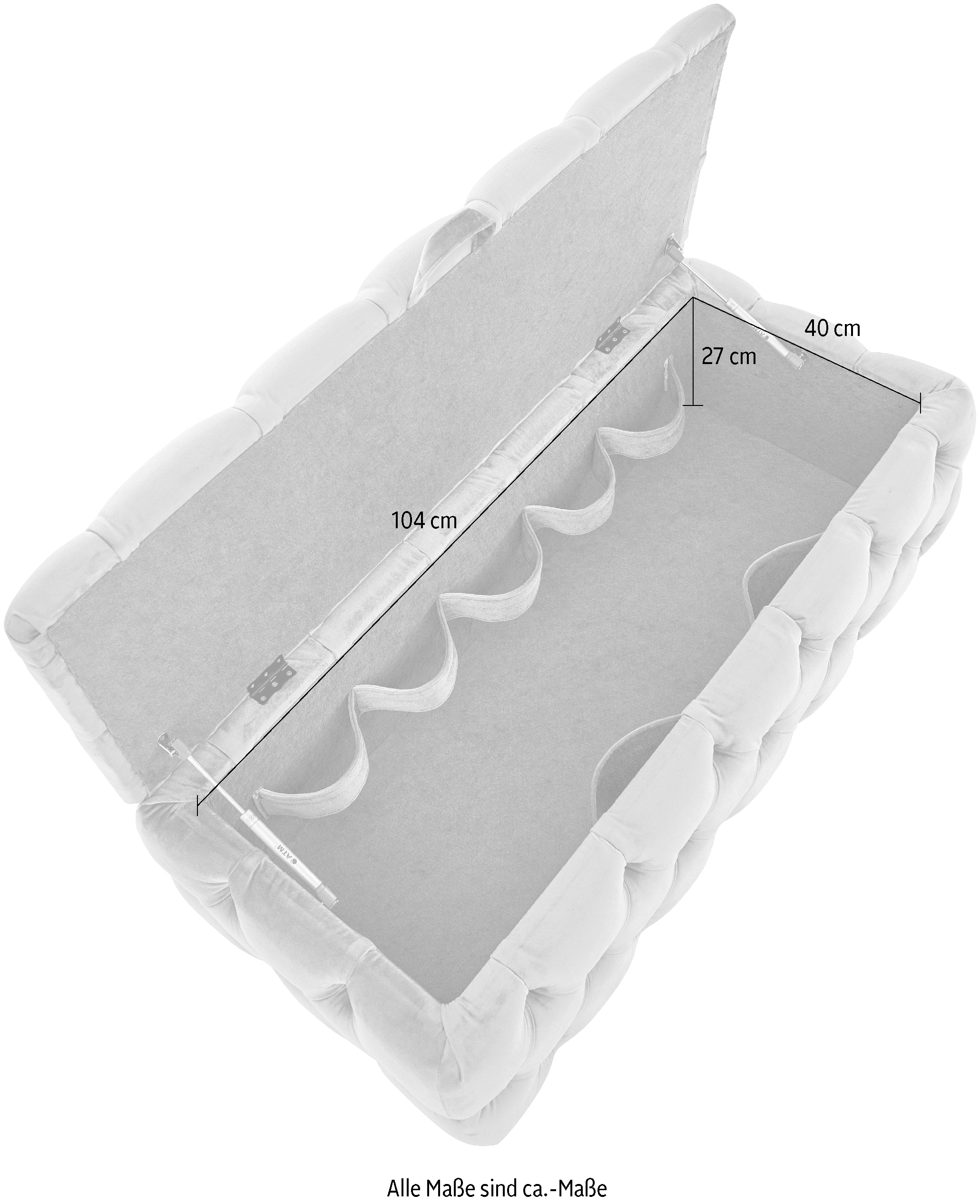 Guido Maria Kretschmer Home&Living Polsterhocker »KALINA, hochwertige Knopfheftung, B/T/H: 120/55/45 cm«, mit Staufach und innenliegenden Laschen zur besseren Aufbewahrung