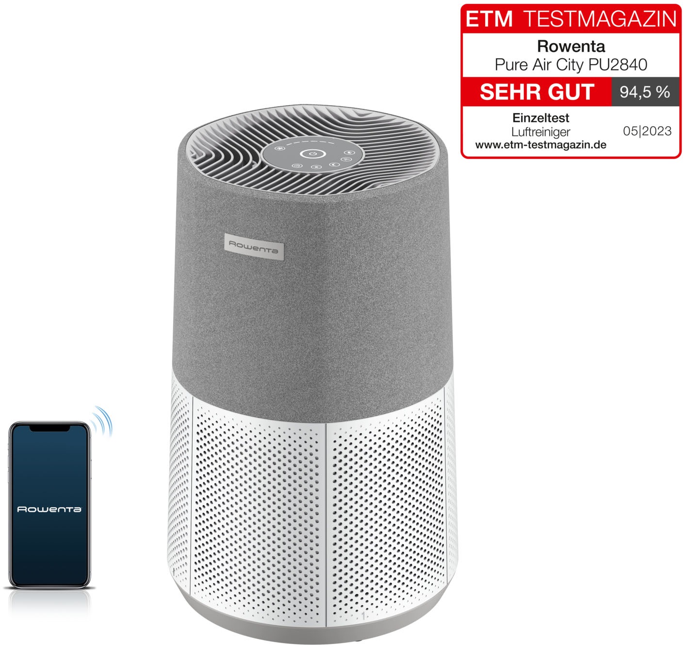 Rowenta Luftreiniger »PU2840 Pure Air City«, für 20 m² Räume, 360° HEPA-Filtration, App, 3 Filterstufen, 38 dB(A), Textil-Finish