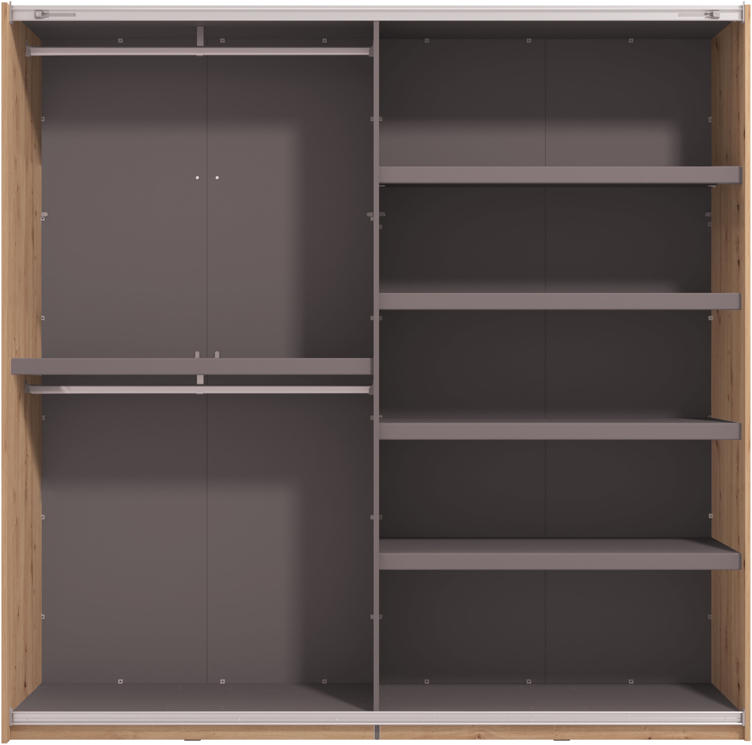 INOSIGN Schwebetürenschrank »Modena, Breite 220 cm, FSC-zertifiziert, Trendfarbe cashmere«, Schlafzimmerschrank mit Spiegel, mit verschiedenen Innenausstattungen