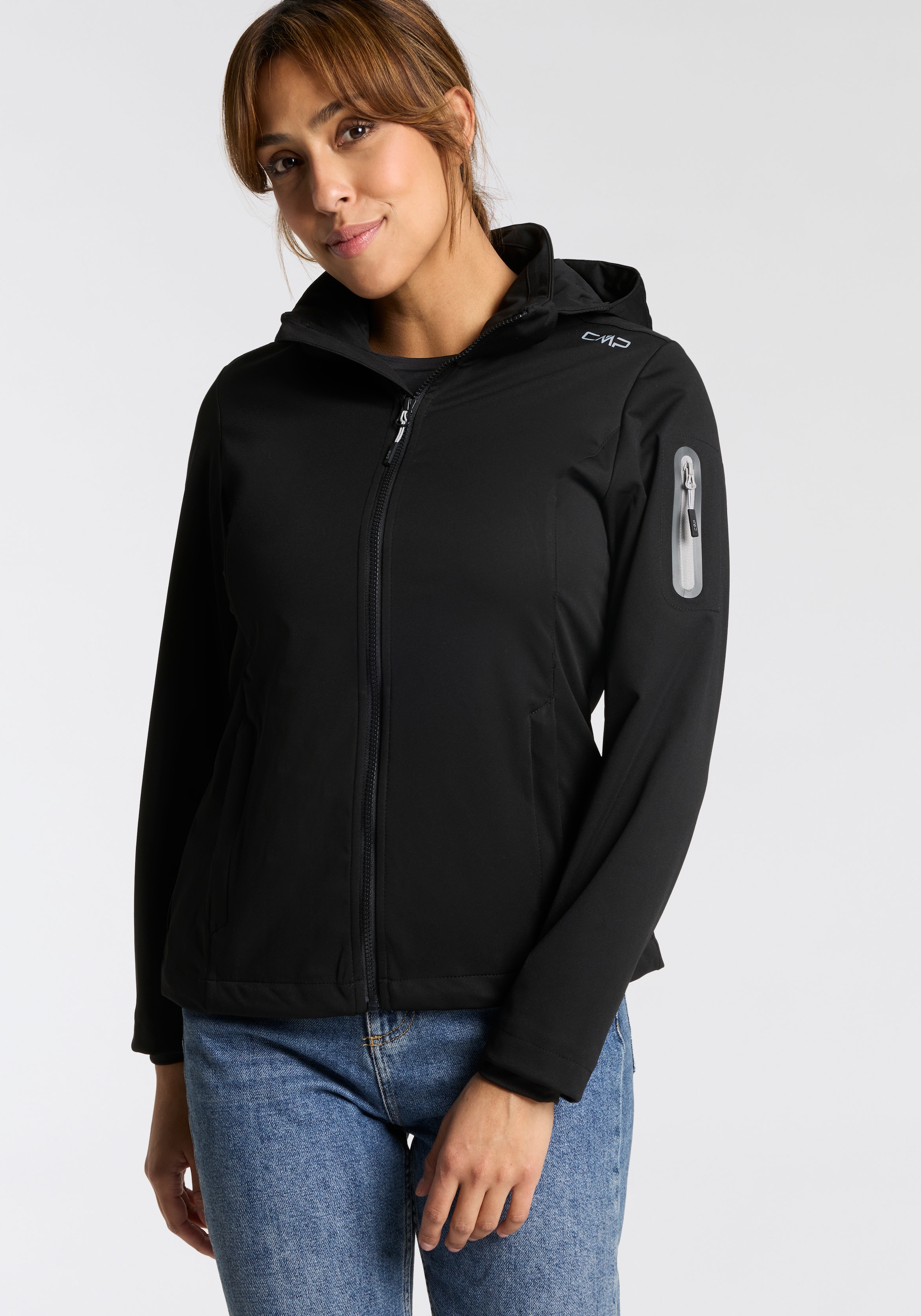 Cmp Nero Softshelljacke "Woman Jacket Det Hood" Mit Kapuze Mit Kapuze, Atmungsaktiv, Windabweisend, Wasserabweisend