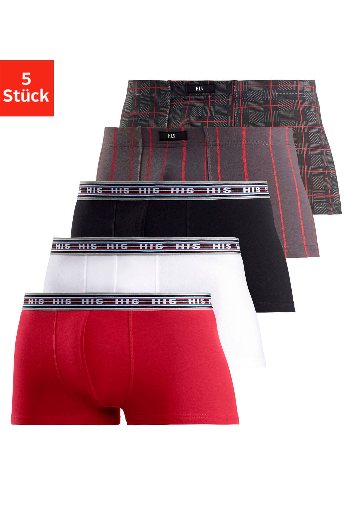 H.I.S Hipster Packung, 5 Stk. knapp sitzende Boxershorts aus Baumwoll-Stretch