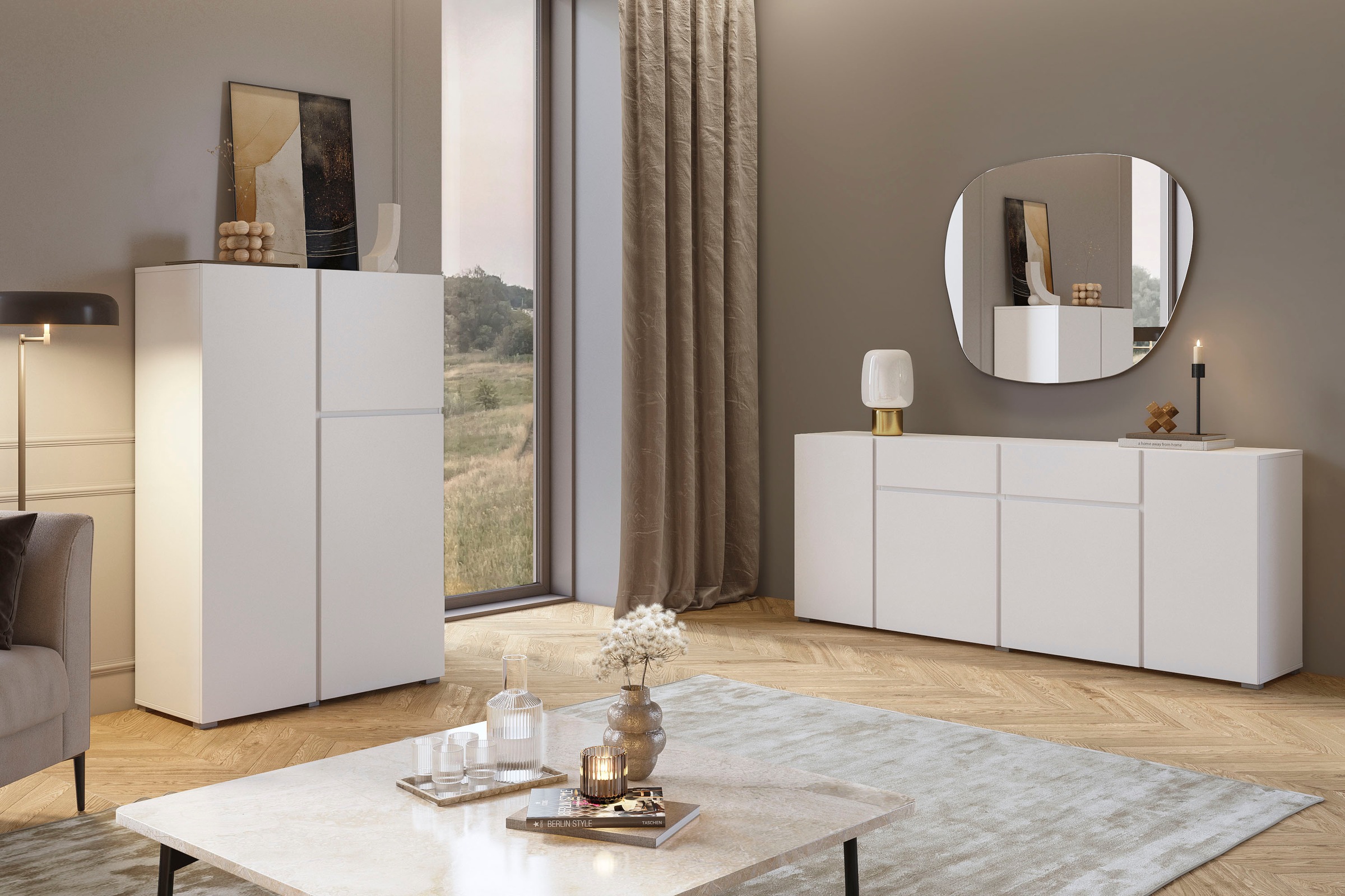 INOSIGN Sideboard »Metric,Breite 195 cm, grifflose Kommode 4 Türen/2 Schubkästen«, Schubladenschrank mit viel Stauraum, Einlegeböden verstellbar