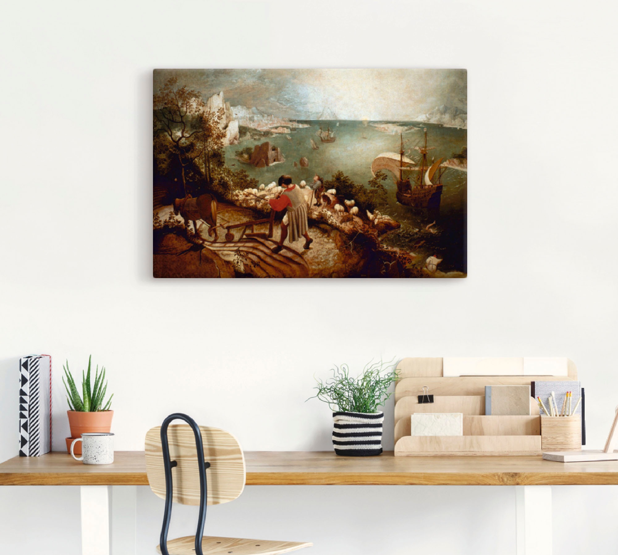 Artland Leinwandbild »Landschaft mit dem Sturz des Ikarus«, klassische Fantasie, (1 St.), auf Keilrahmen gespannt