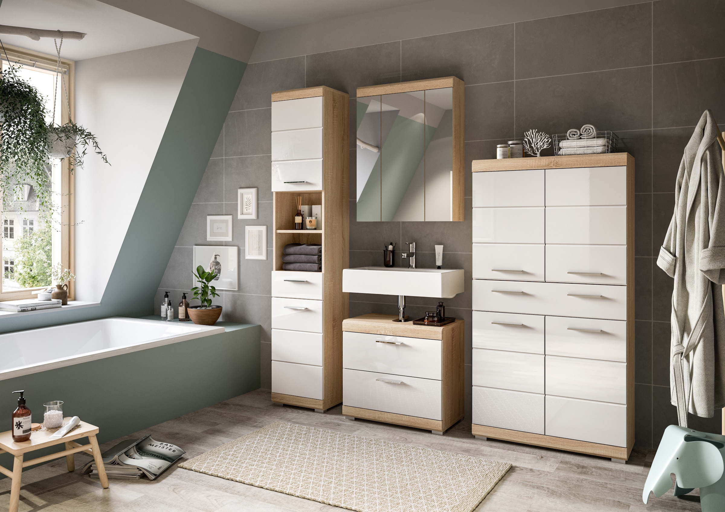 INOSIGN Midischrank »SIENA, Breite 74cm, 4 Türen, 1 Schubkasten, 4 Fächer, MDF-Front«, (TOPSELLER!), in verschiedenen Farben erhältlich, Badmöbel, Badschrank, Schrank, Bad