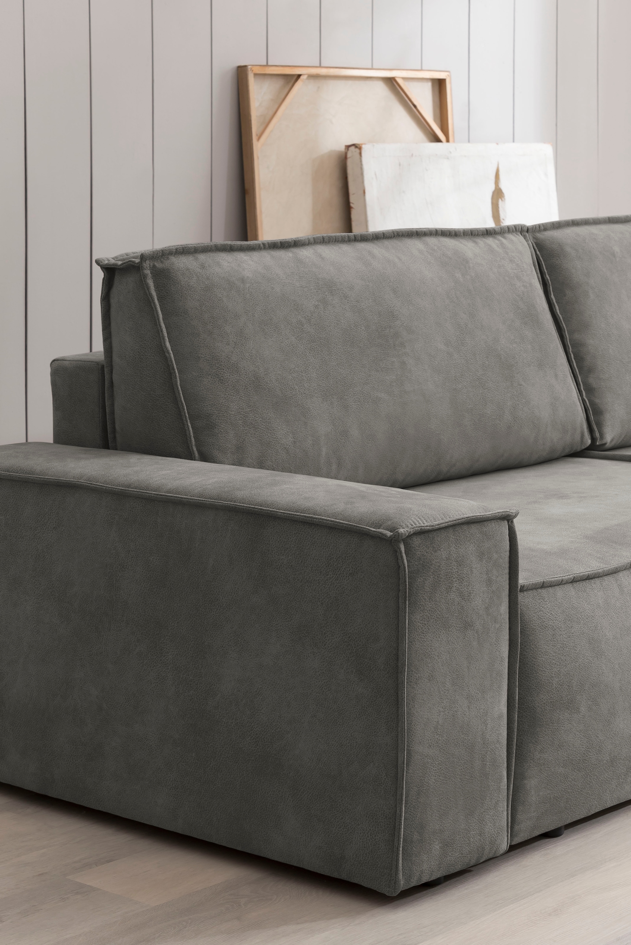 Home affaire Ecksofa SHERWOOD Schlafsofa 267 cm, L-Form, Schlaffunktion mit Bettkasten (210x136 cm), Cord, Vintage, Samtvelours