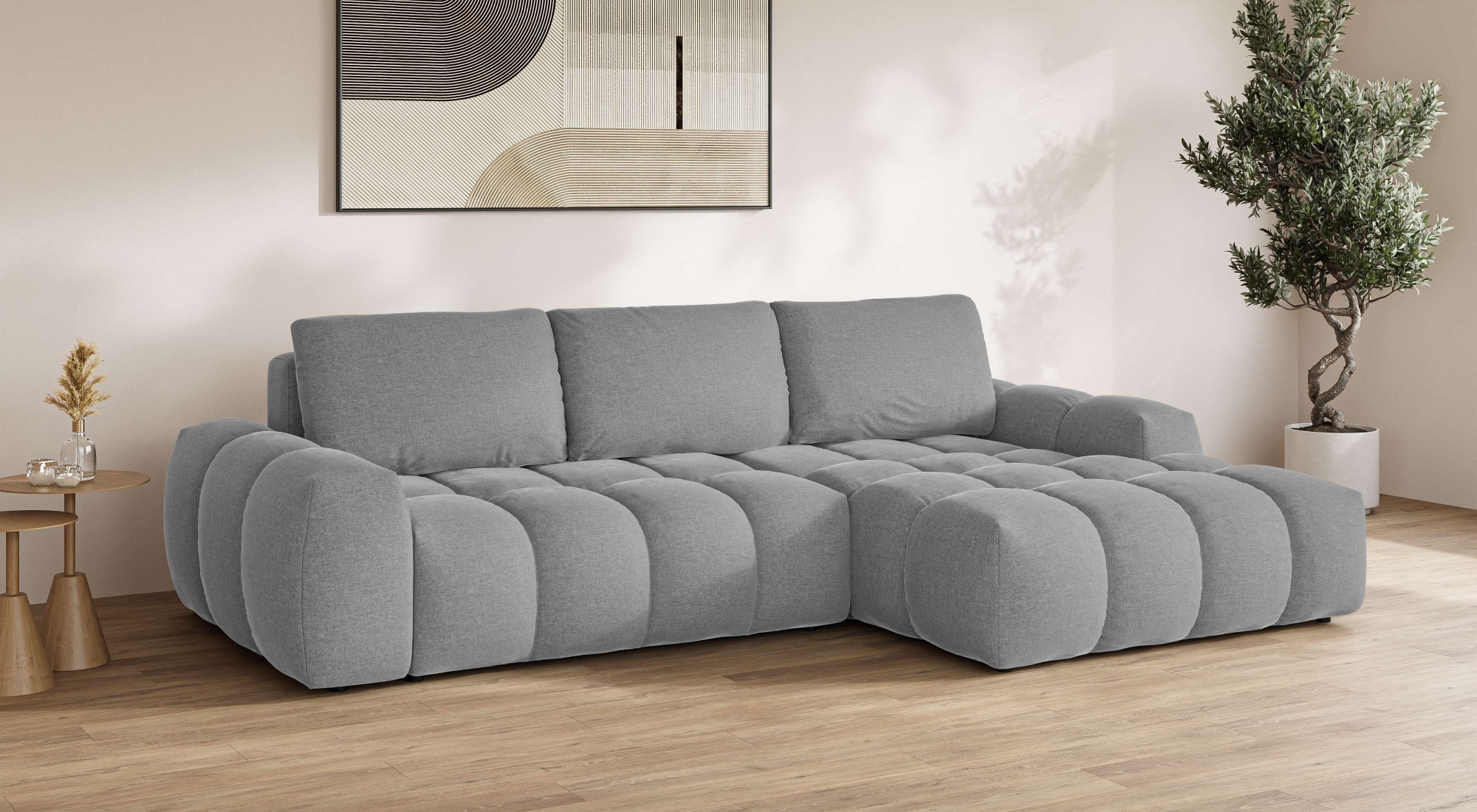 INOSIGN Ecksofa »AZITA klein optionale Schlafsofa mit Bettkasten, B/T/H: 270/166,5/84cm«, L-Form mit Wellenunterfederung, Bubble-Optik