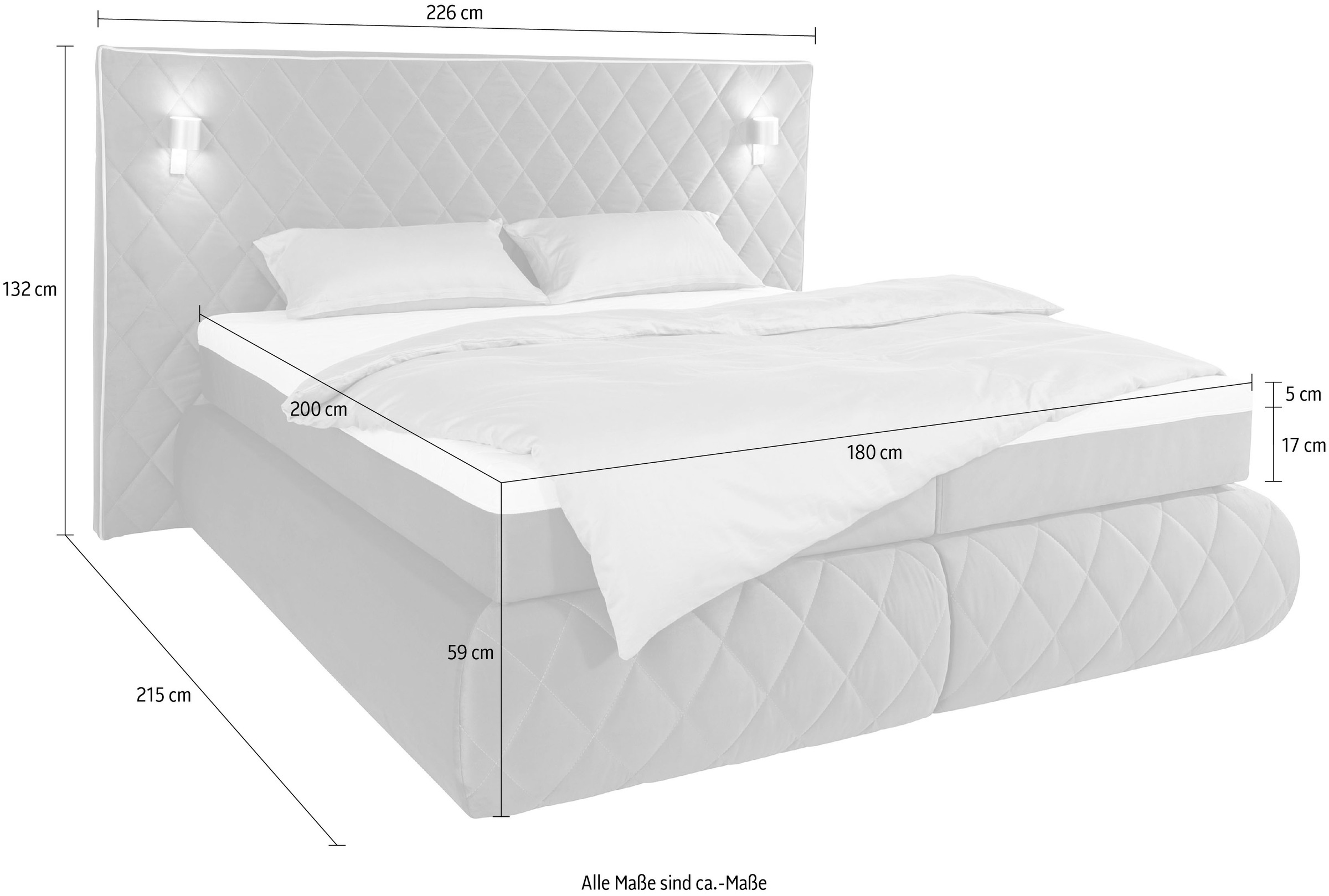 Places of Style Boxspringbett Alaric, wahlweise mit und ohne LED-Beleuchtung, in 3 Härtegraden lieferbar