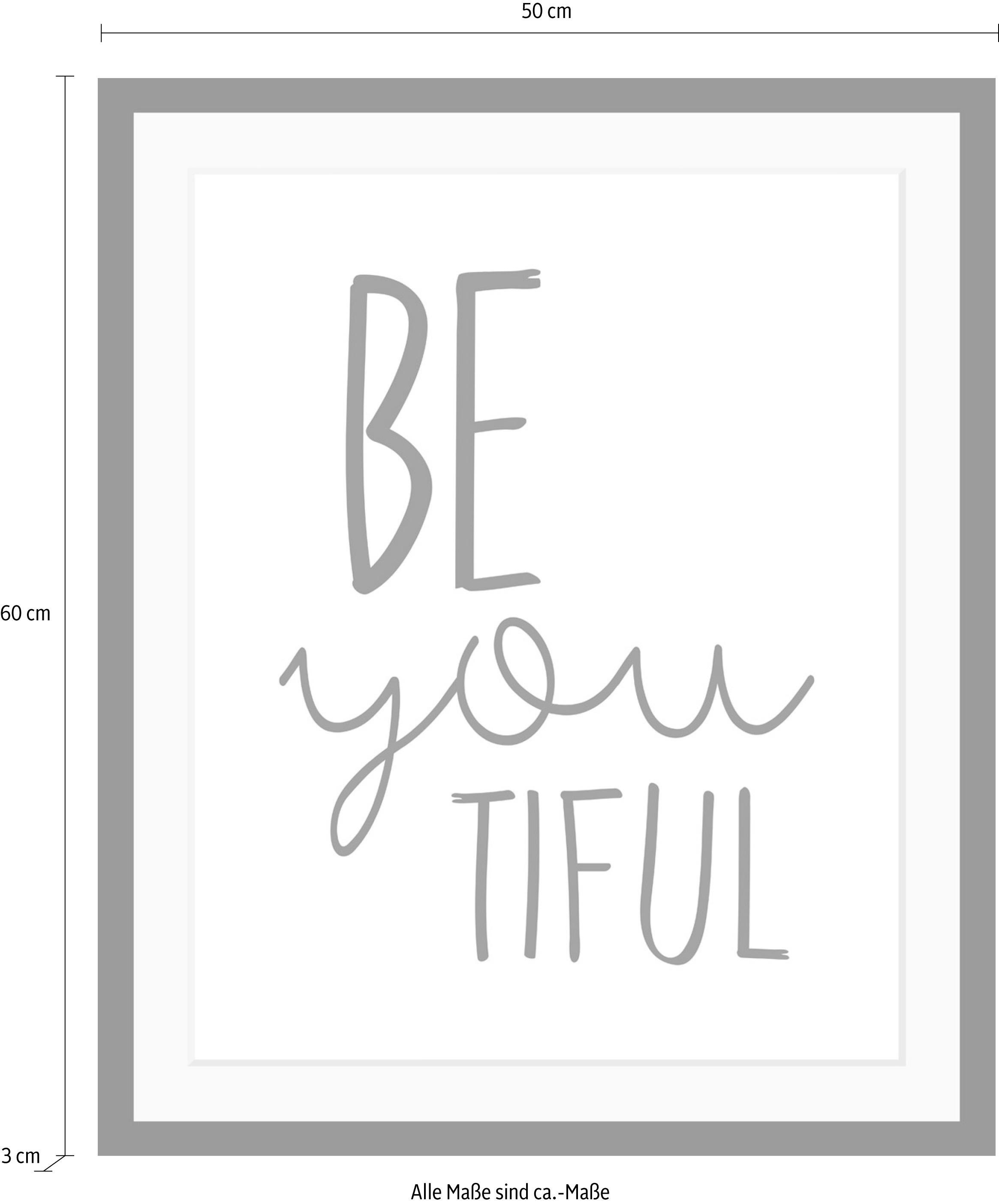 queence Bild »Spruch«, Schwarz-Weiss-Schriftzug-Motivationsbilder-Smileys, HD Premium Poster-Druck inkl. Holzrahmen