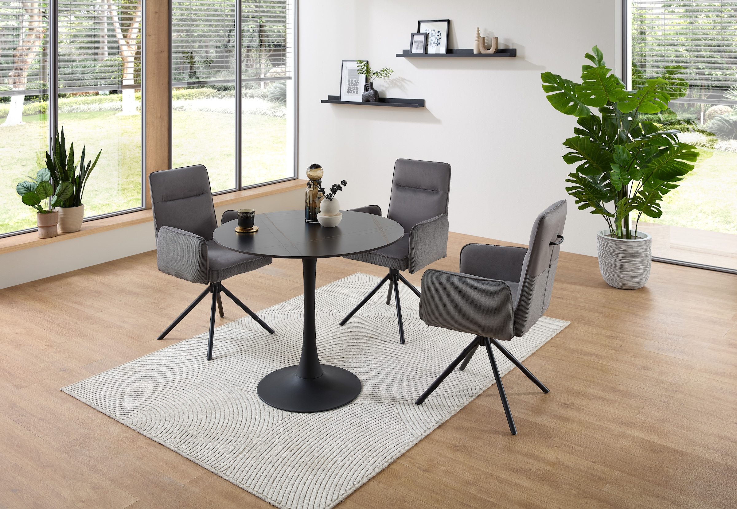 Stolkom Esstisch »Josh Esszimmertisch rund Keramik, marmoriert, BxH 90x75 cm«, Keramikoberfläche marmoriert, Wahlweise in weiss, grau oder schwarz