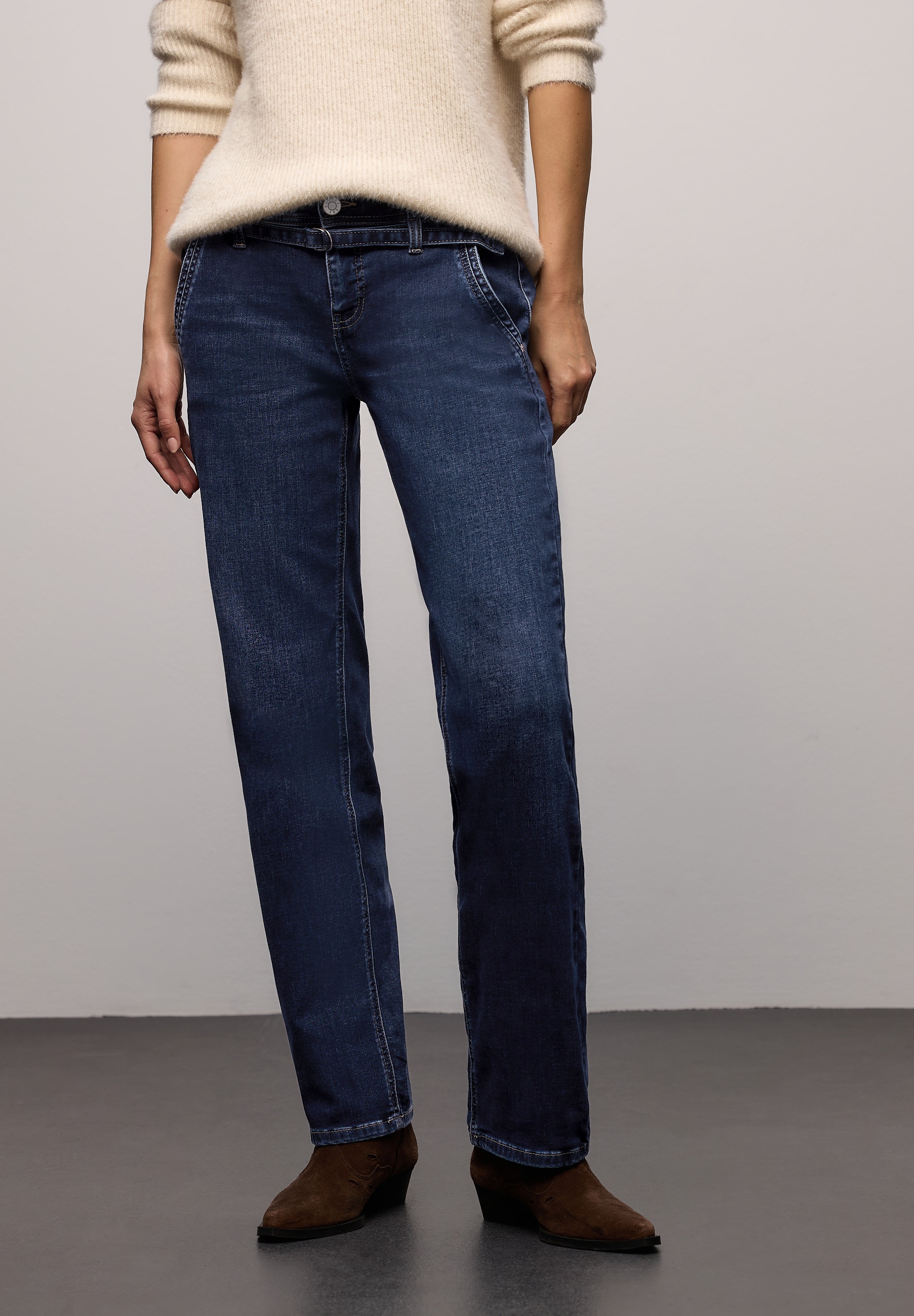 STREET ONE Straight-Jeans mit geradem Bein und Denim-Gürtel