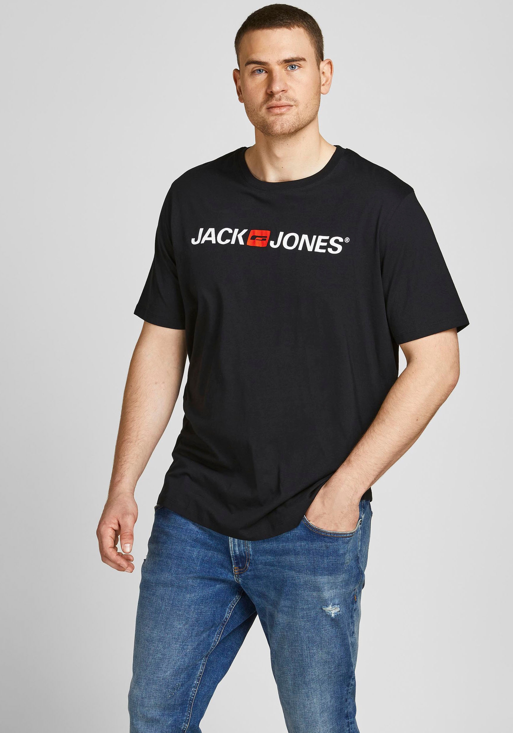 Jack & Jones PlusSize T-Shirt »CORP mit Print und bequemem Rundhals« bedruckt, modisch, regular fit, Baumwolle, Rundhals