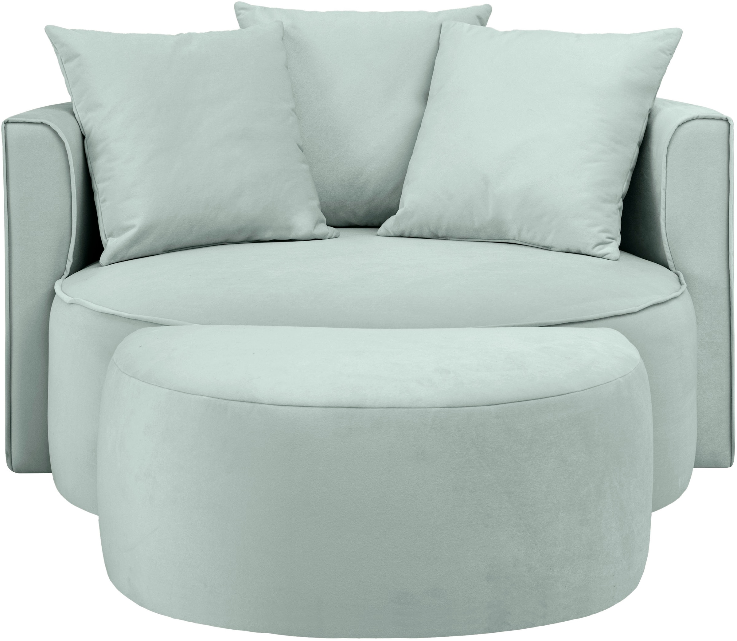 LeGer Home by Lena Gercke XXL-Sessel »ISALIE, Rundsessel mit Hocker, Lesesessel, Loveseat, Big-Sessel«, (Set), trendige Stoffe, 3 Zierkissen, grosse Sitzfläche, Cord, Samt, Bouclé