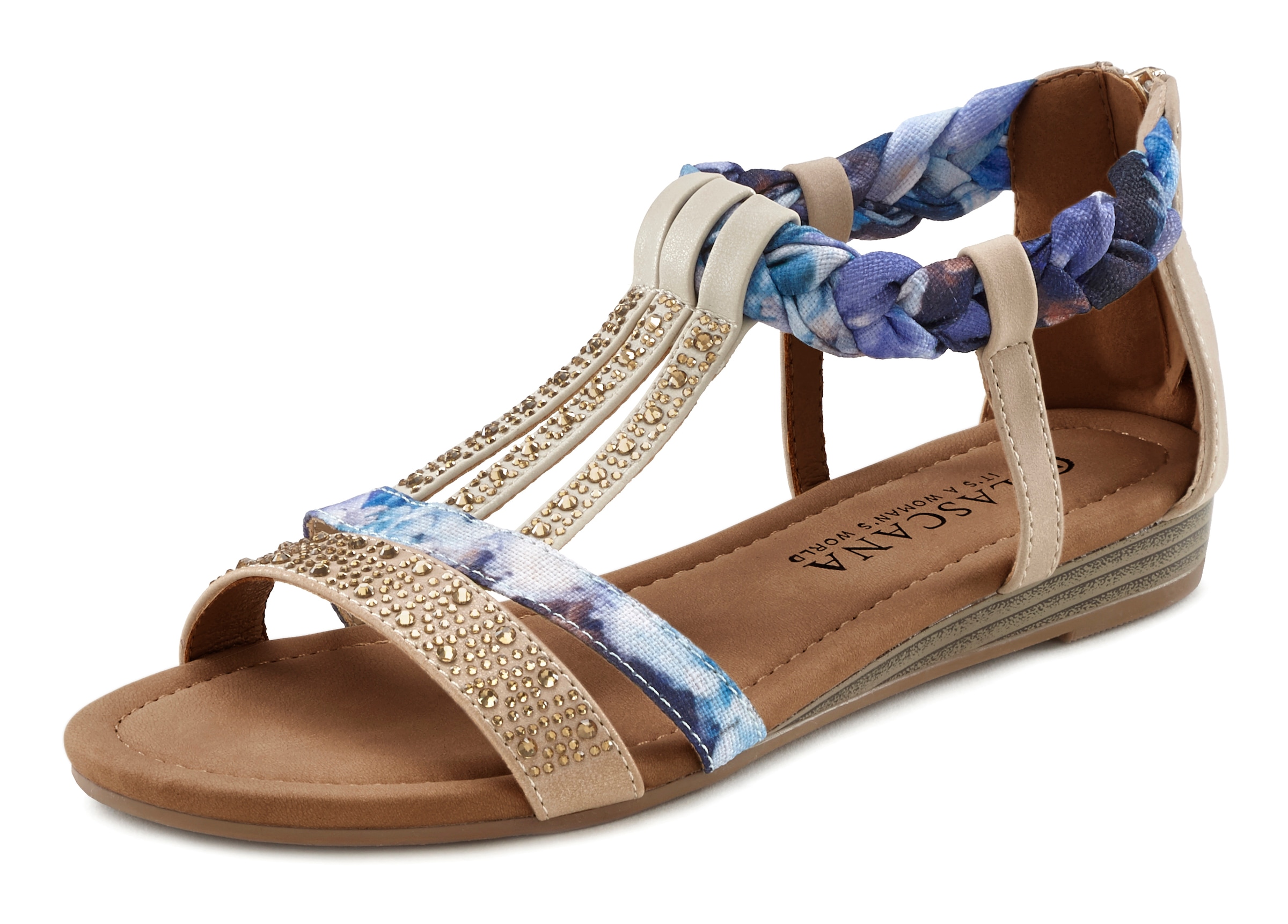 Sandale, Sandalette, Sommerschuh mit Verzierung und kleinem Keilabsatz VEGAN